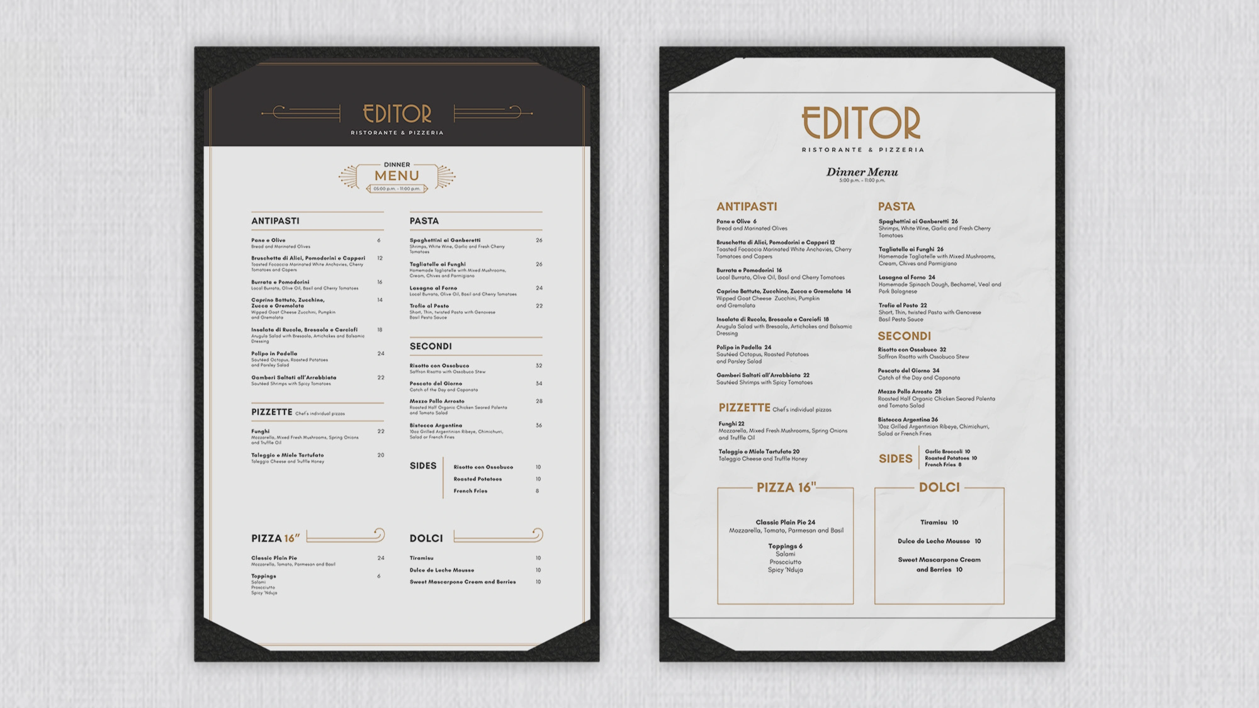 Menu System Application: Design and layout of the complete menu system (food, beverages, specials). Focus on typographic hierarchy to enhance the user experience.