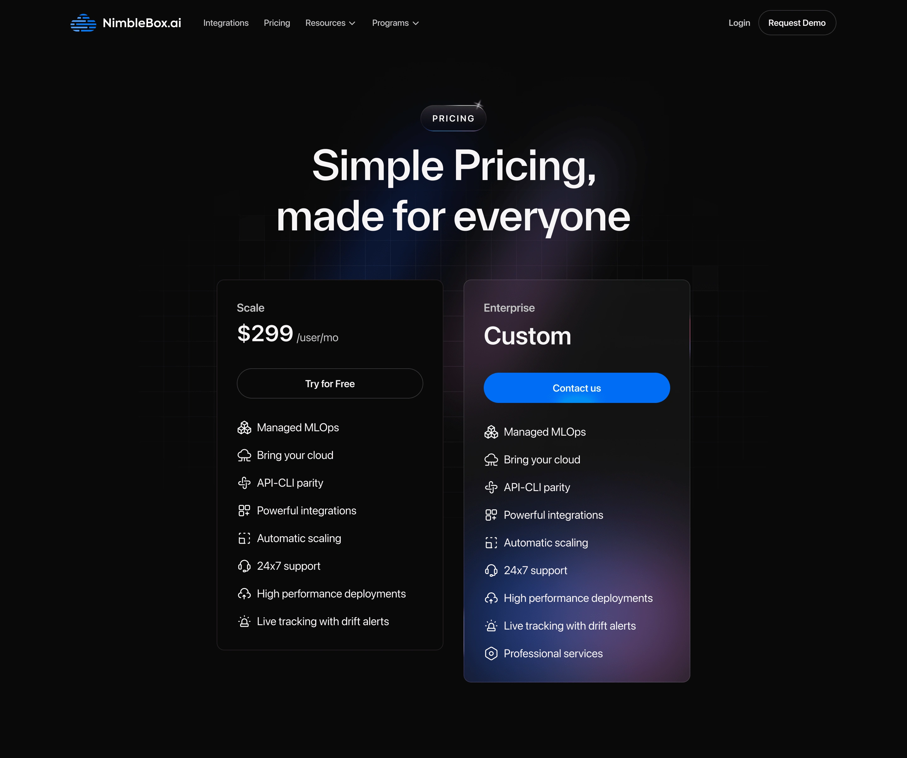 NimbleBox.ai Pricing Page