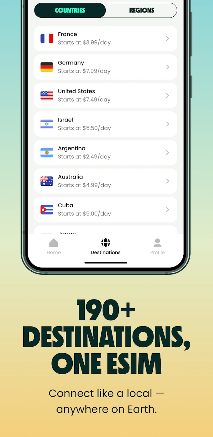 App Store Screenshot: 190+ Destinations, One eSIM