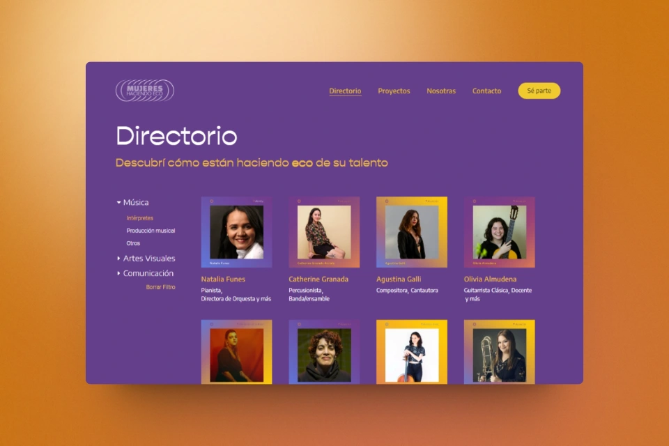 CMS page, with filters