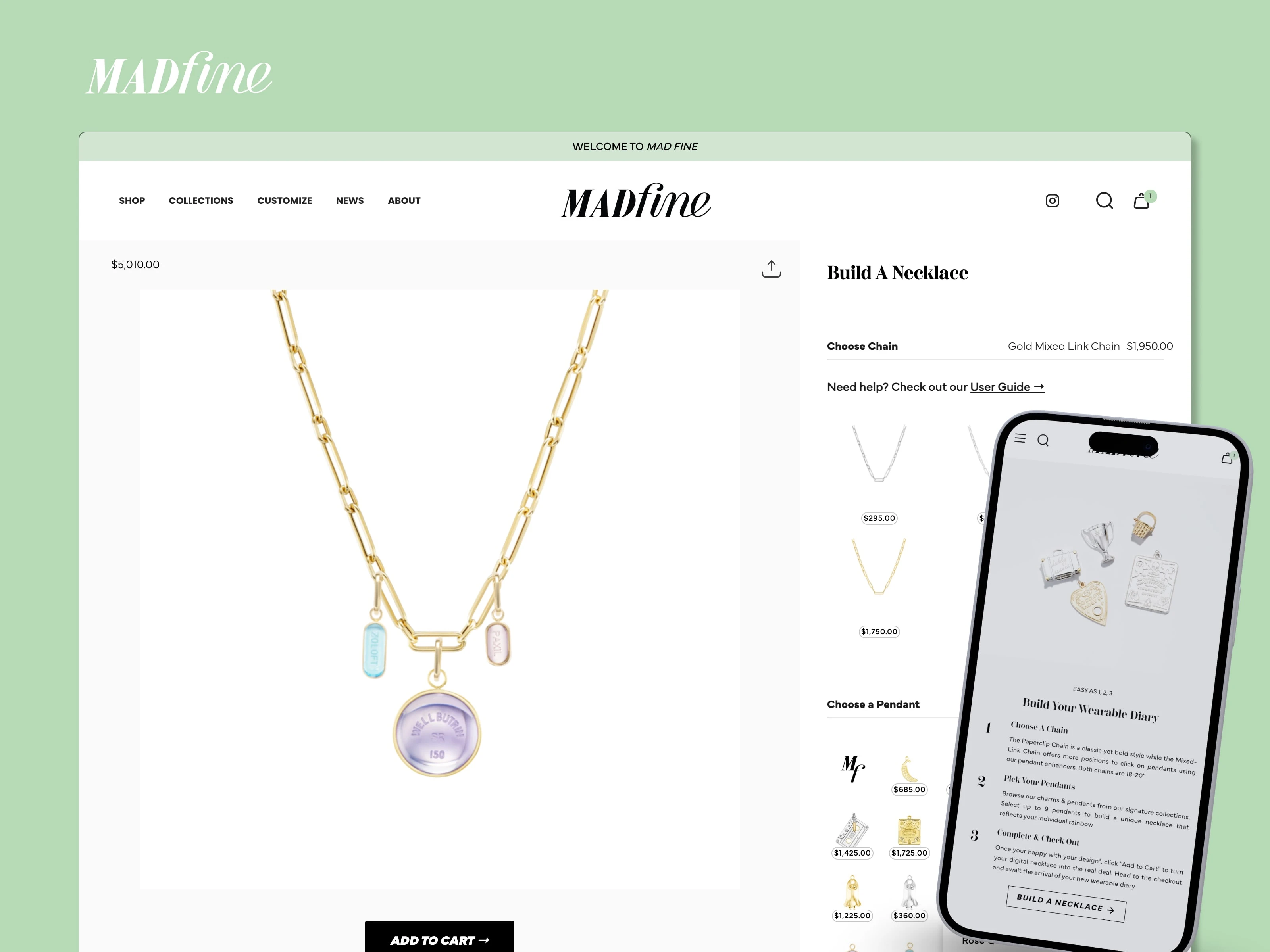 Build Your Own Necklace configurator on Mad Fine