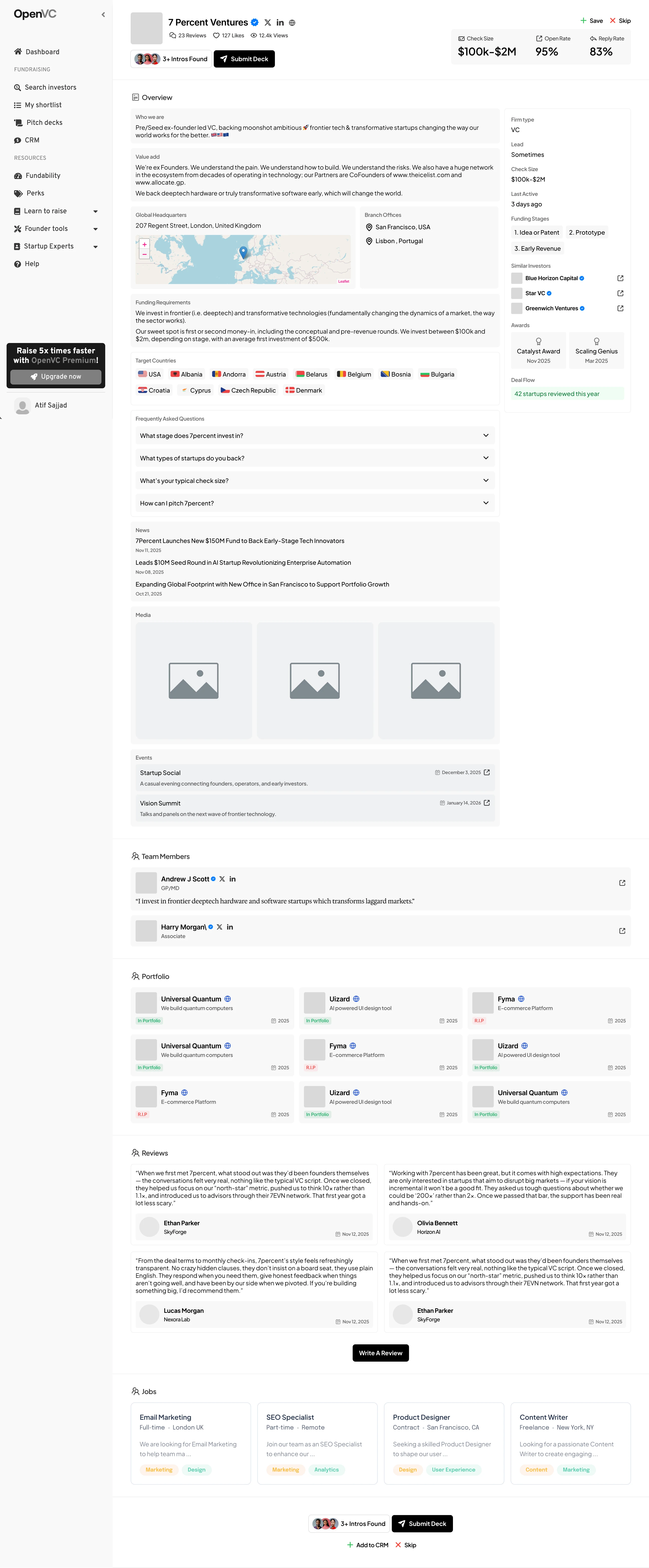 First wireframe for the investor profiles