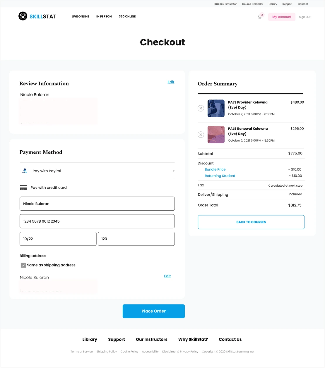 Checkout + Info Review