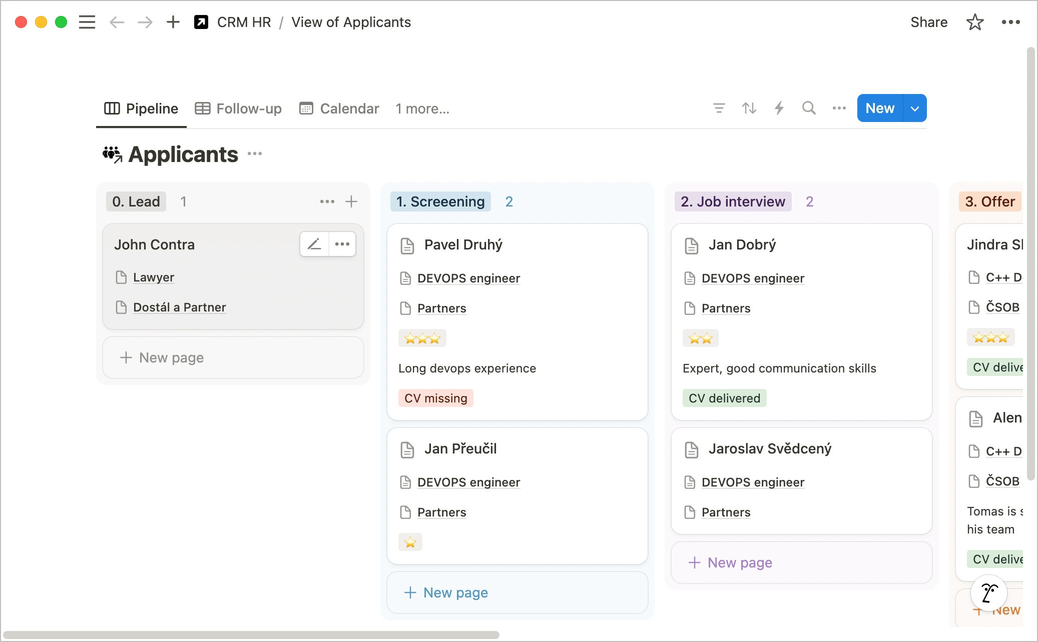 Notion CRM Database and pipeline overview