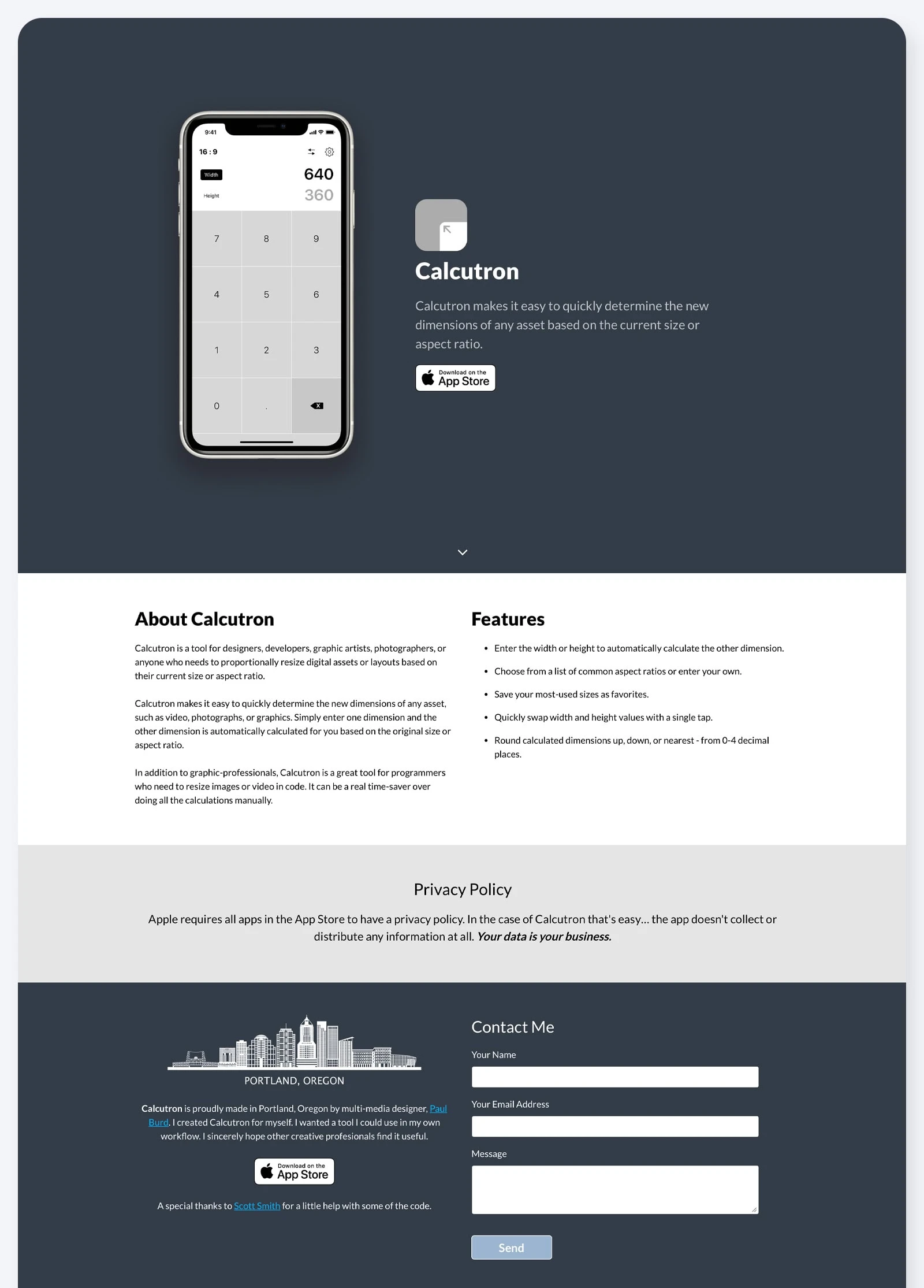 Calcutron (hand-coded) One-Pager