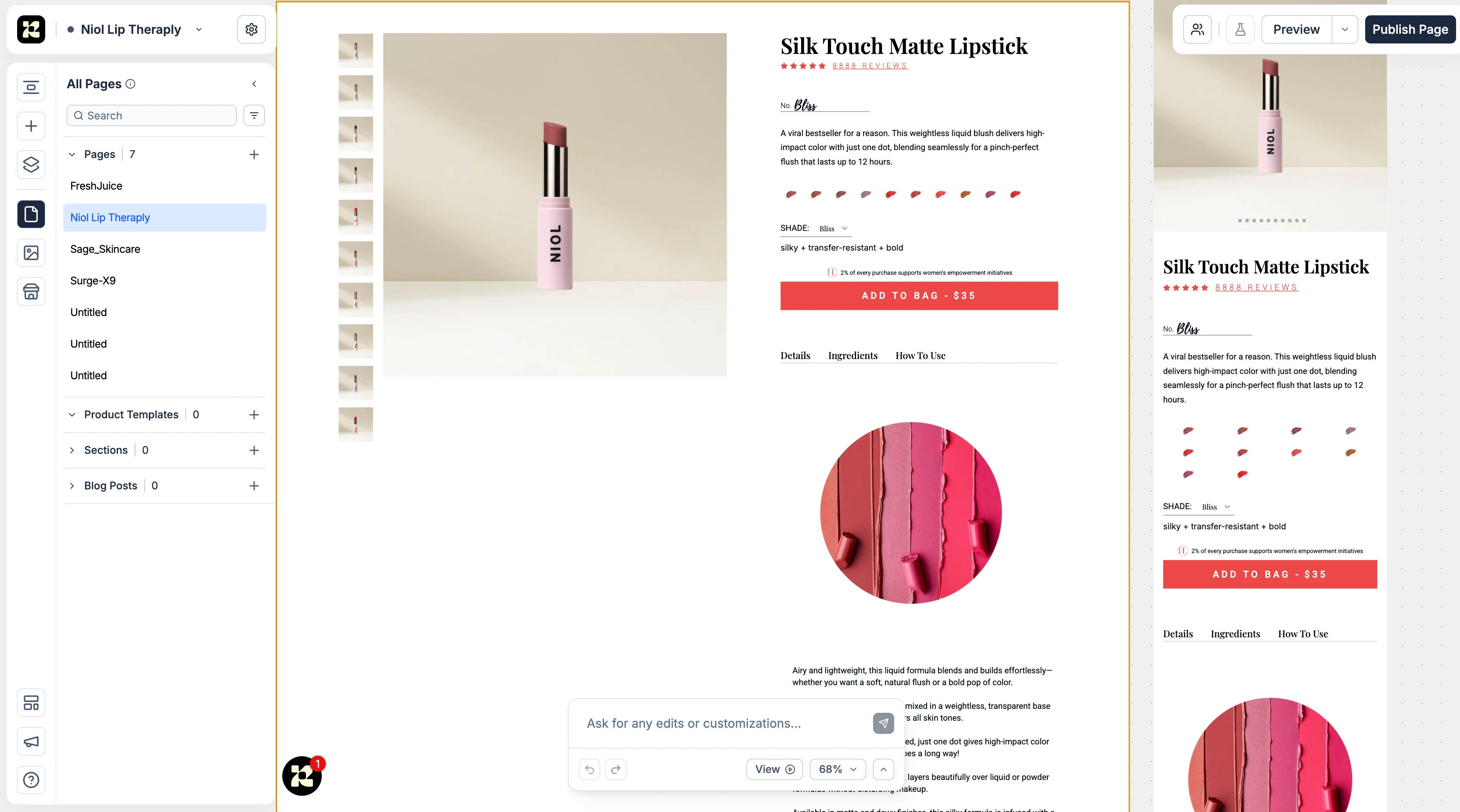 Niol Lip therapy (Silk Touch matte Lipstick)  Product details Page