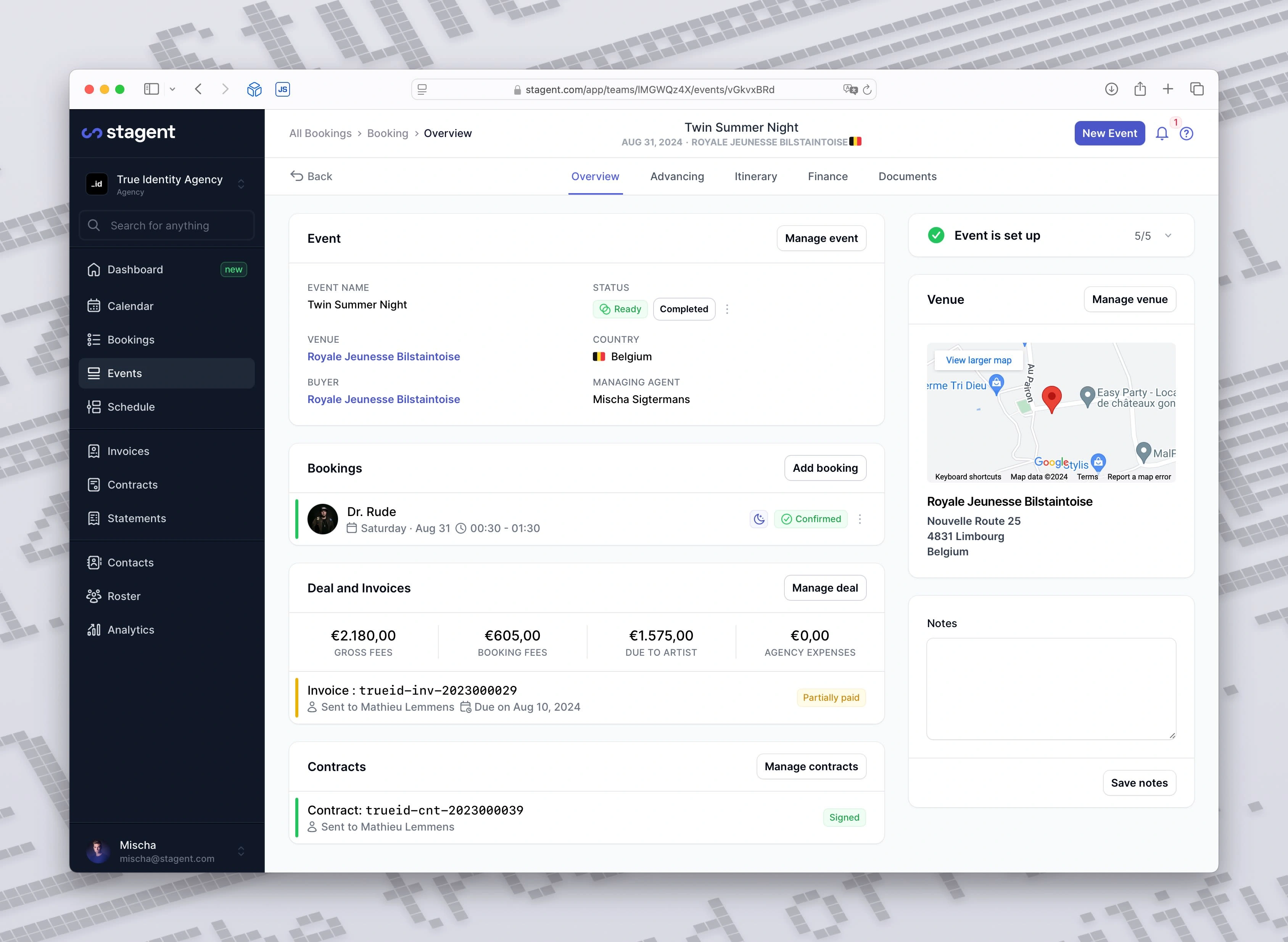 Stagent's event overview