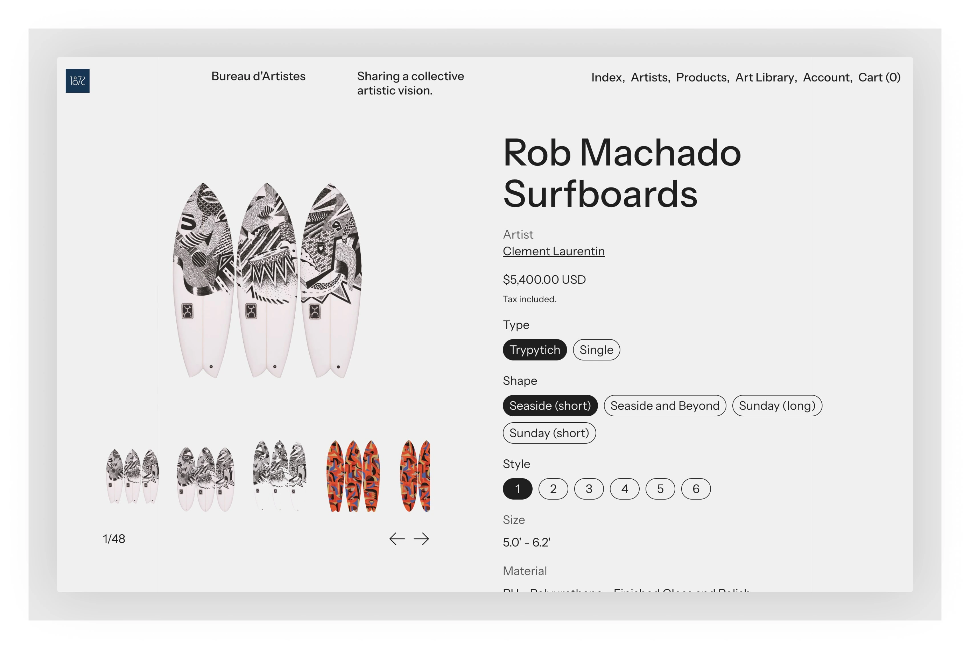 Single product page: Surfboards