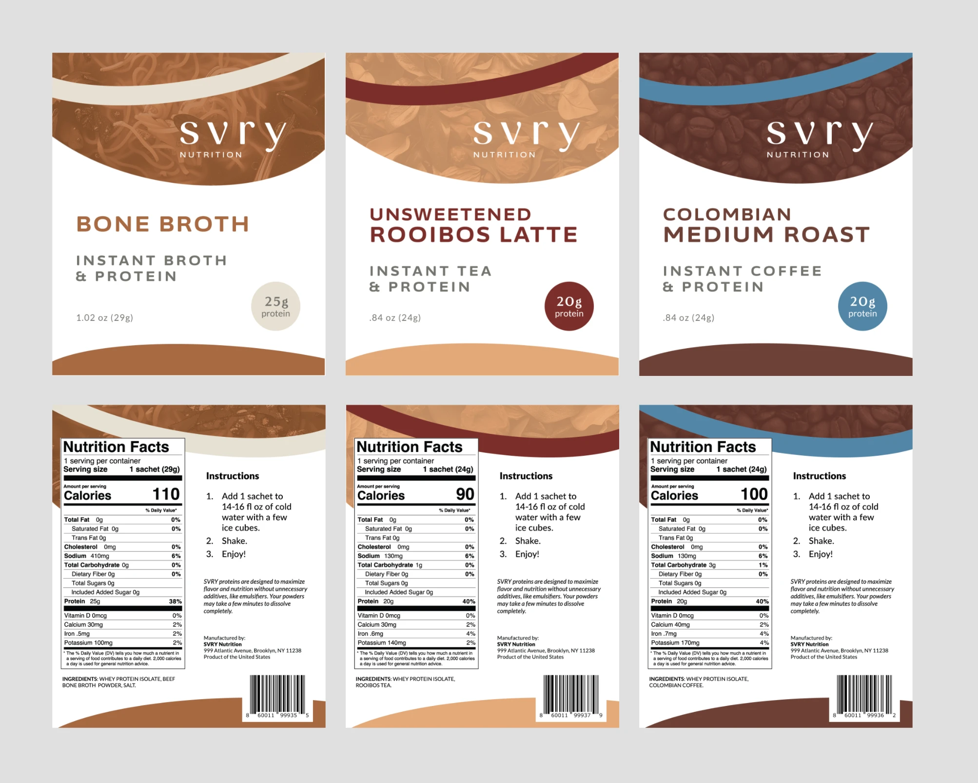 Drink mix packaging, front and back