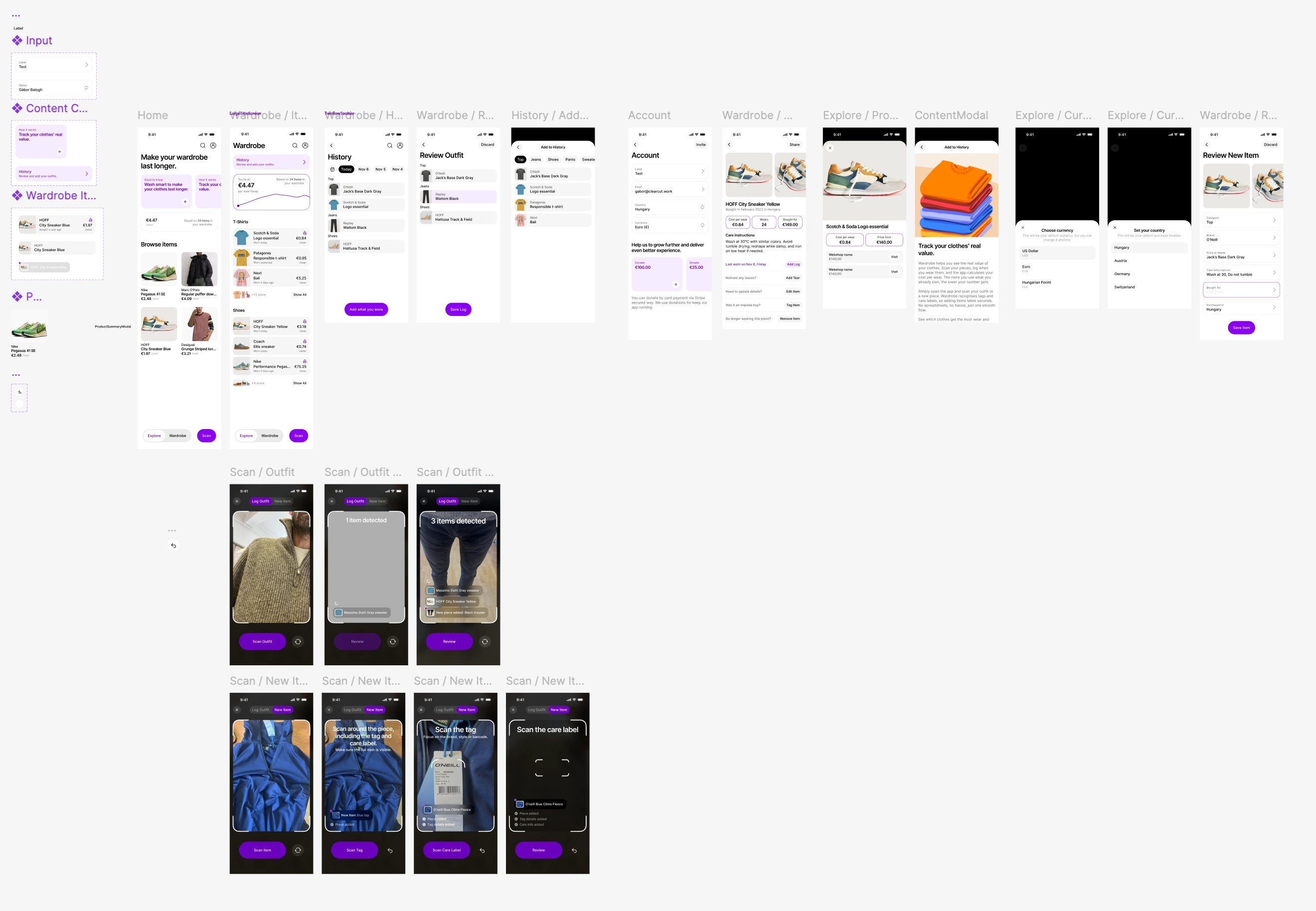 Screen designs in Figma