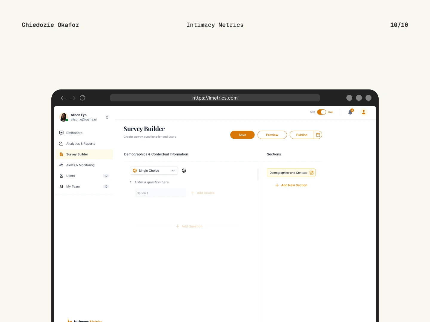 Admin Survey Builder Screen