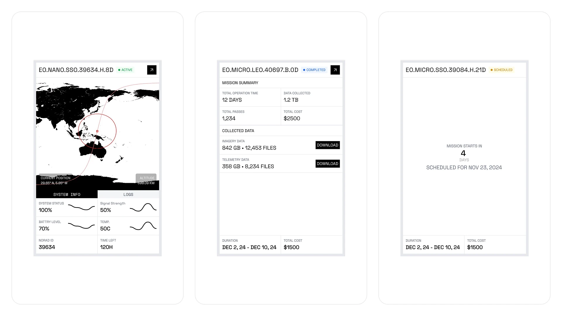 Deployed Satellites Cards