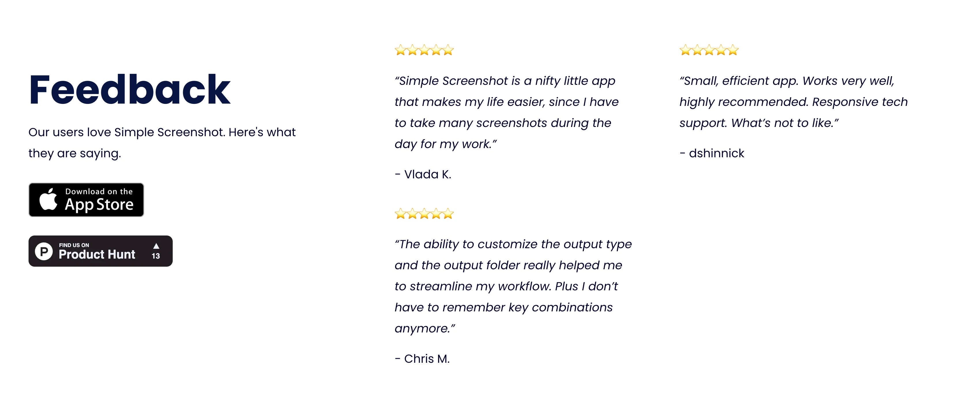 Feedback section Simple Screenshot