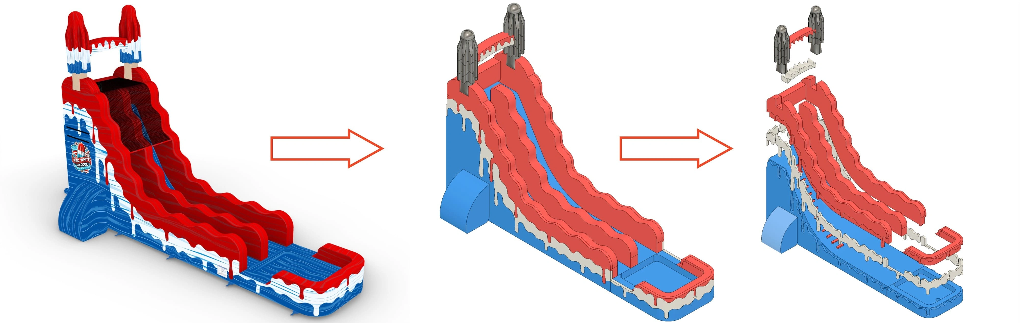 Illustration of the conversion process from T-splines to multi-color solid model