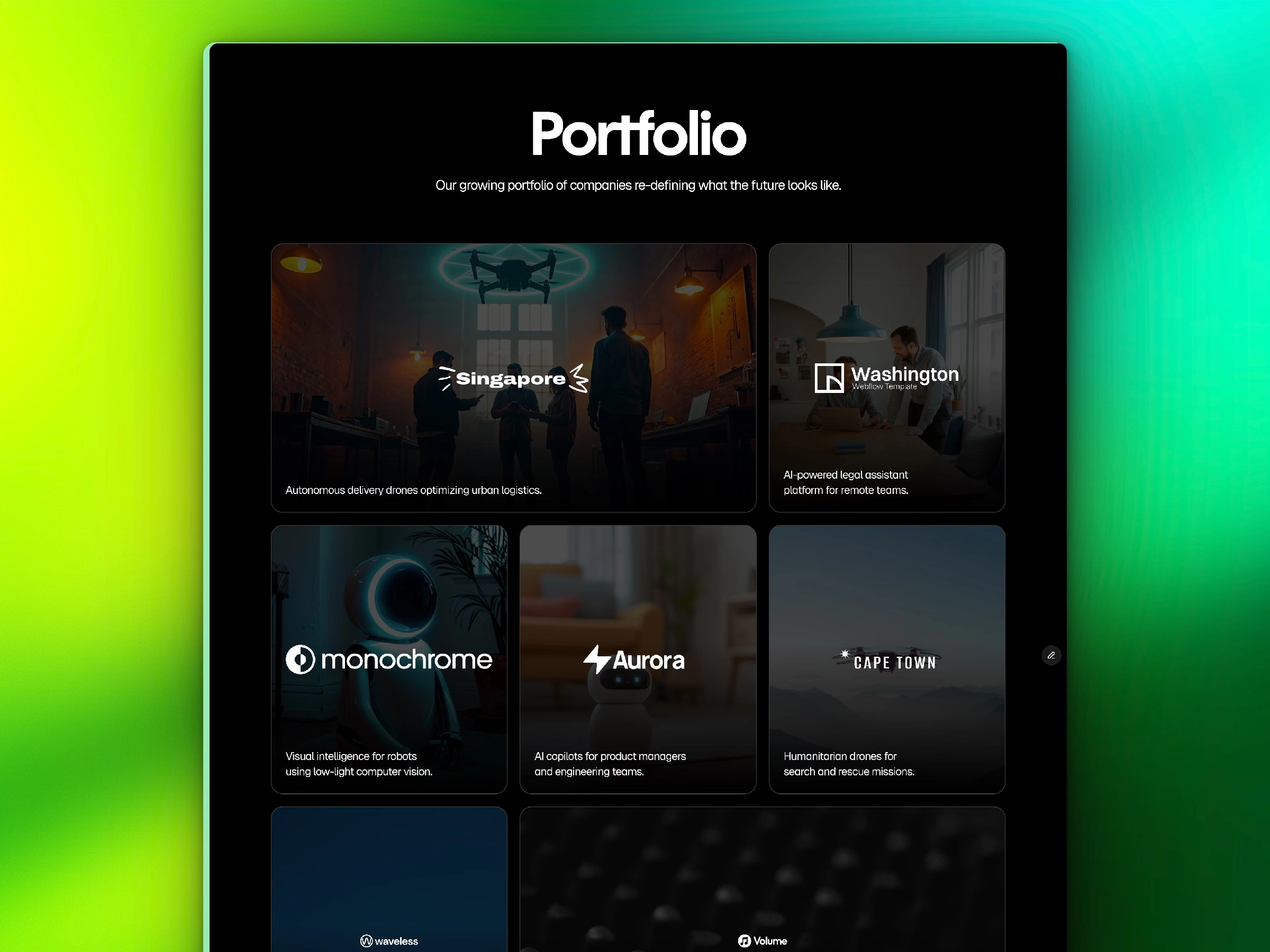 Portfolio page of the website