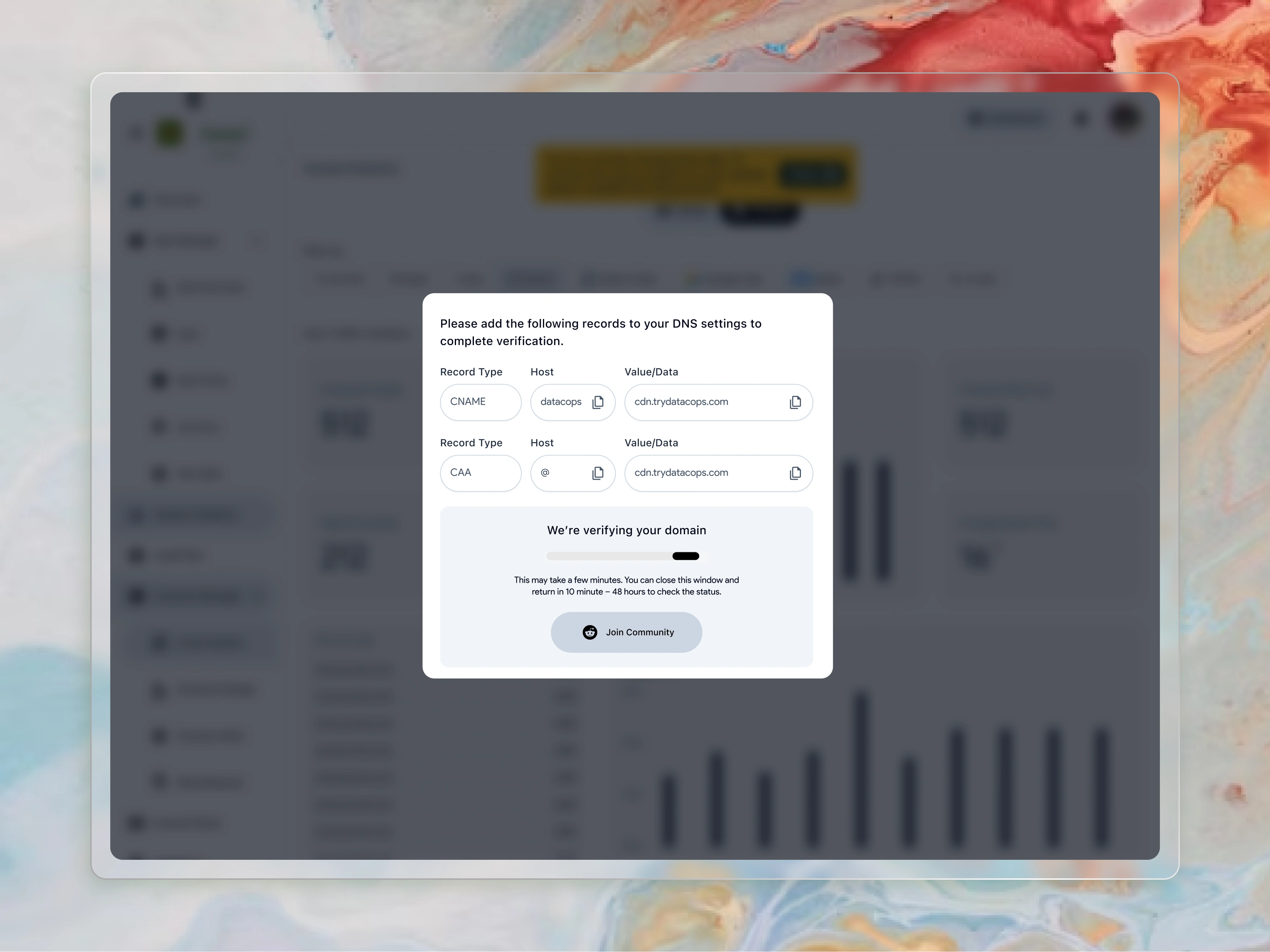 A Clean and Simple Modal UI for DNS Record and Domain Verification
