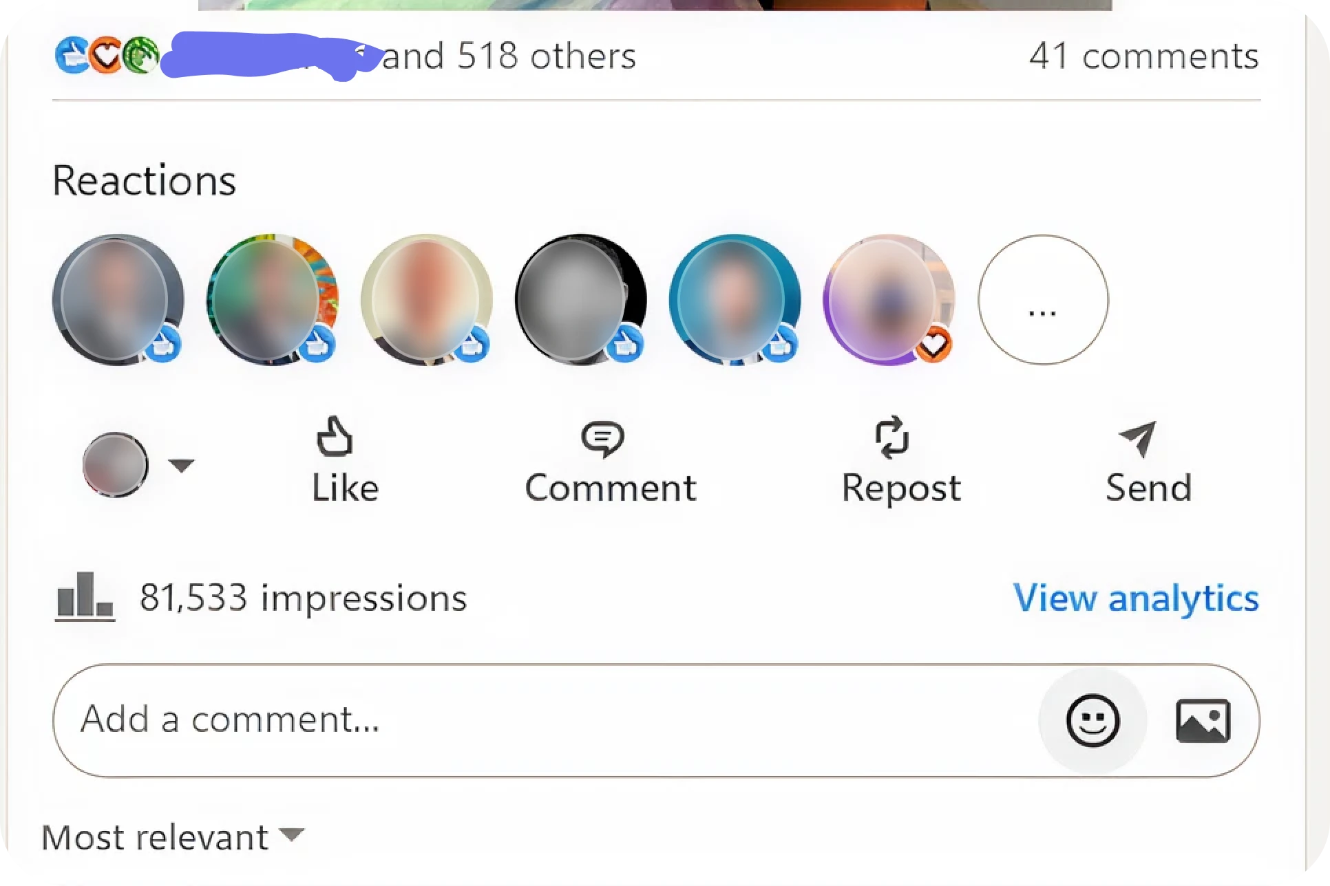LinkedIn Screenshot showing viral content (81k+ Impressions and 500+ reactions)