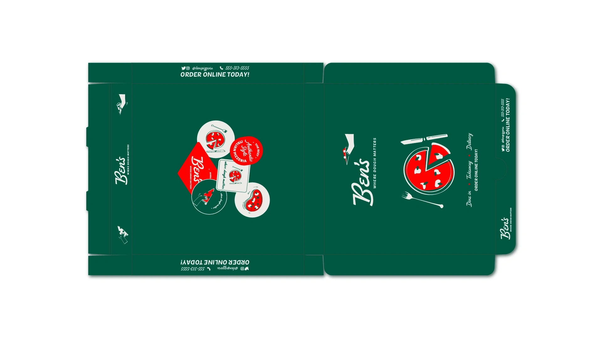 The pizza box packaging features a retro, Italian inspired design, with illustrations on each box. This makes for a vibrant lineup of vintage boxes that stands out from other brands.