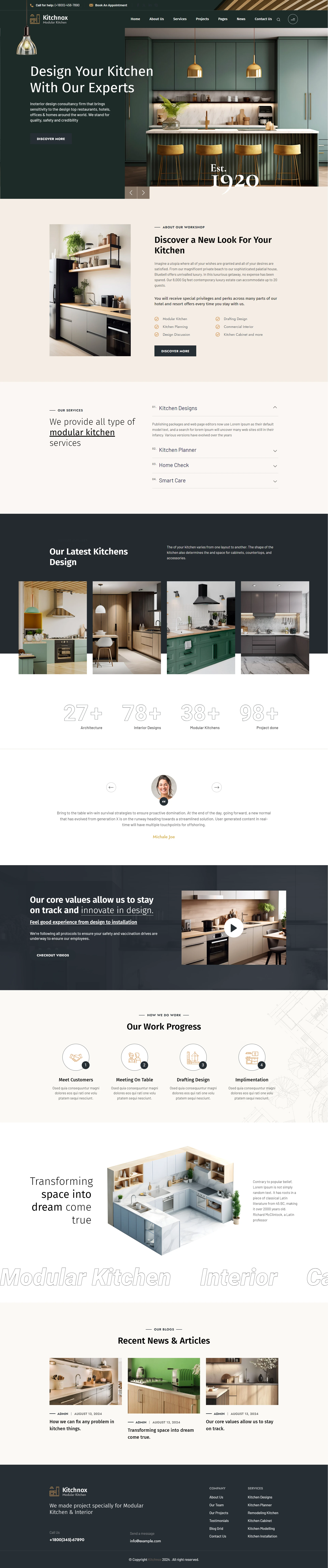 Modern kitchen interior designer website design, UI/UX design