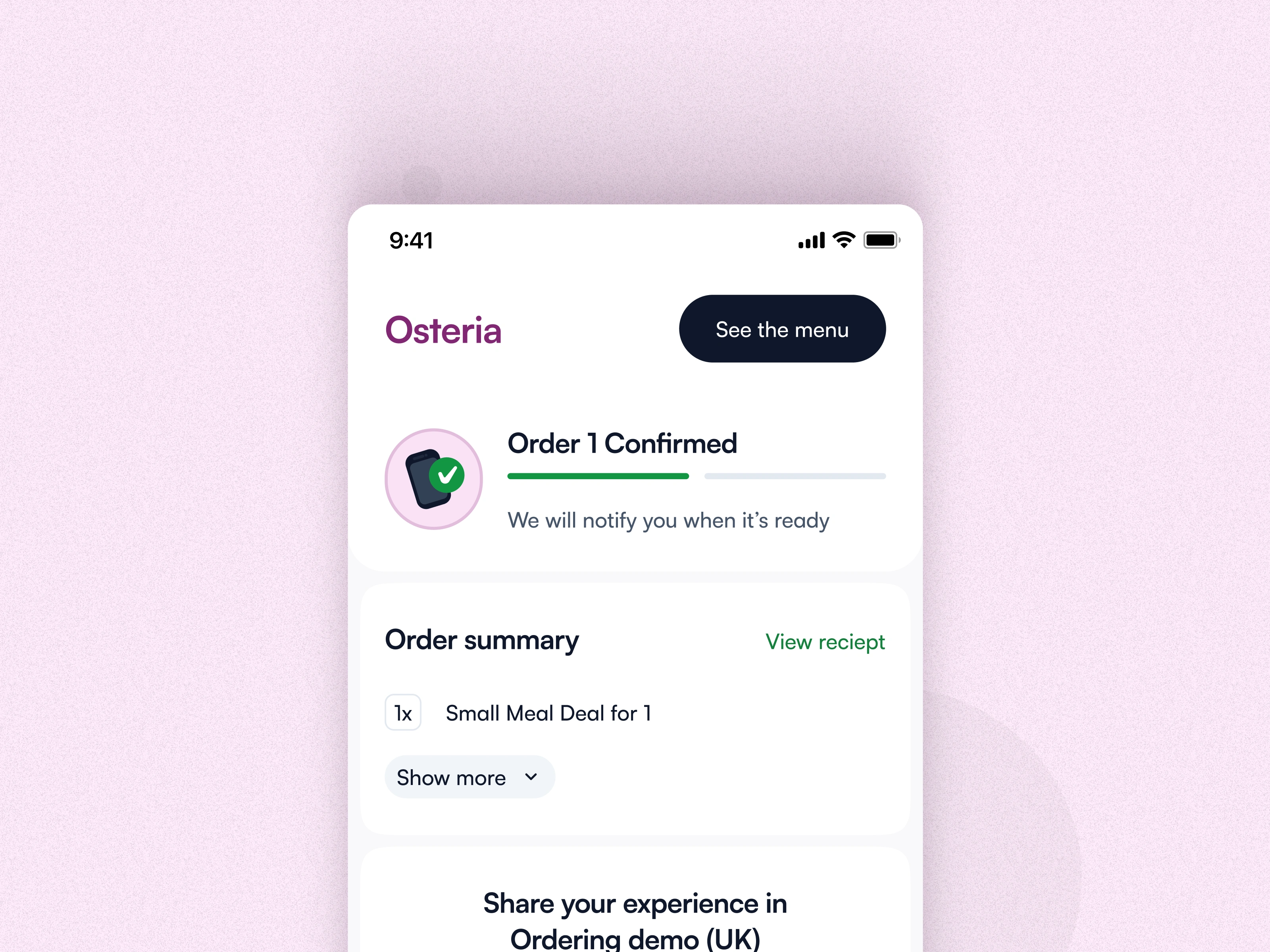 Order confirmation new UI (zoomed)