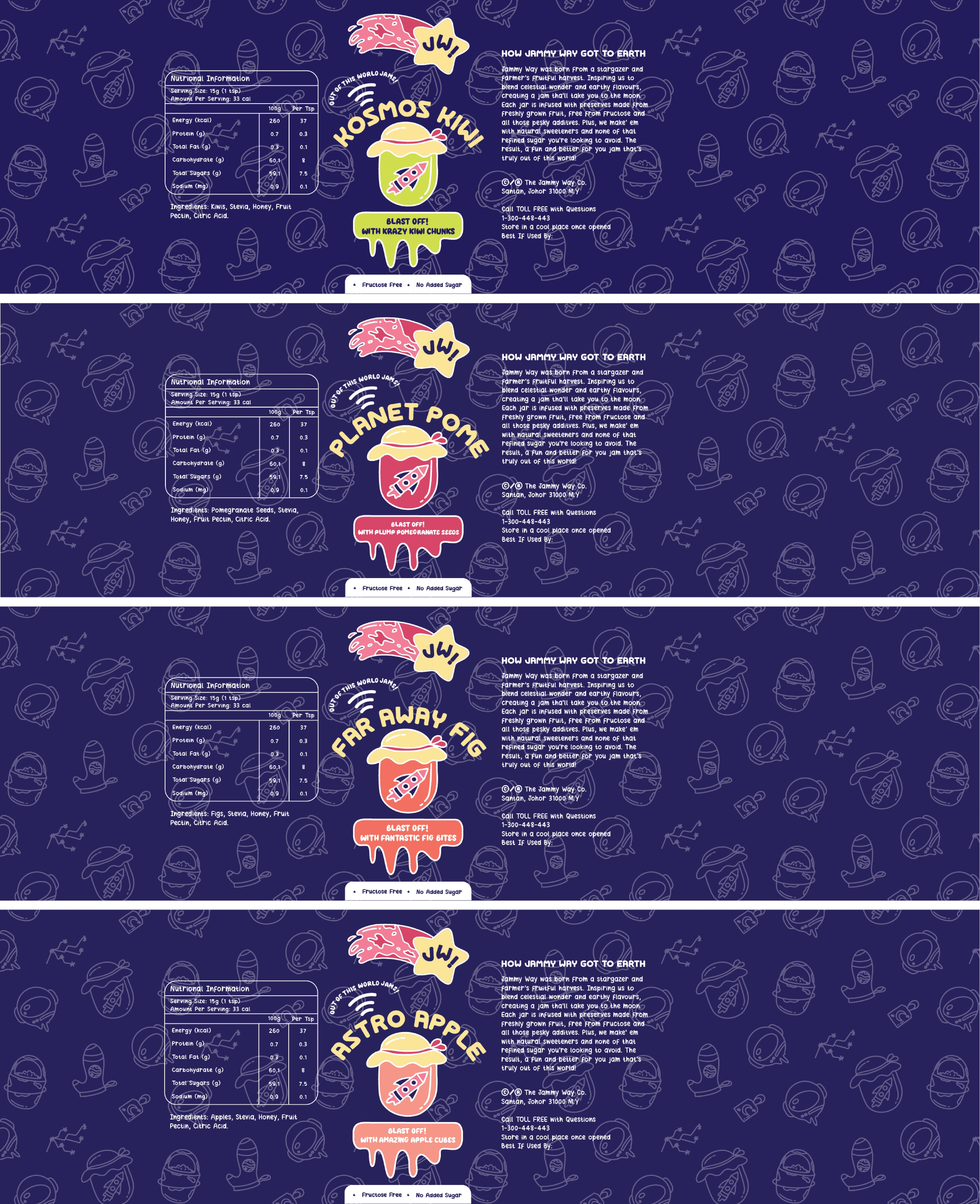 Full layout of the jar labels consisting of 4 signature flavours