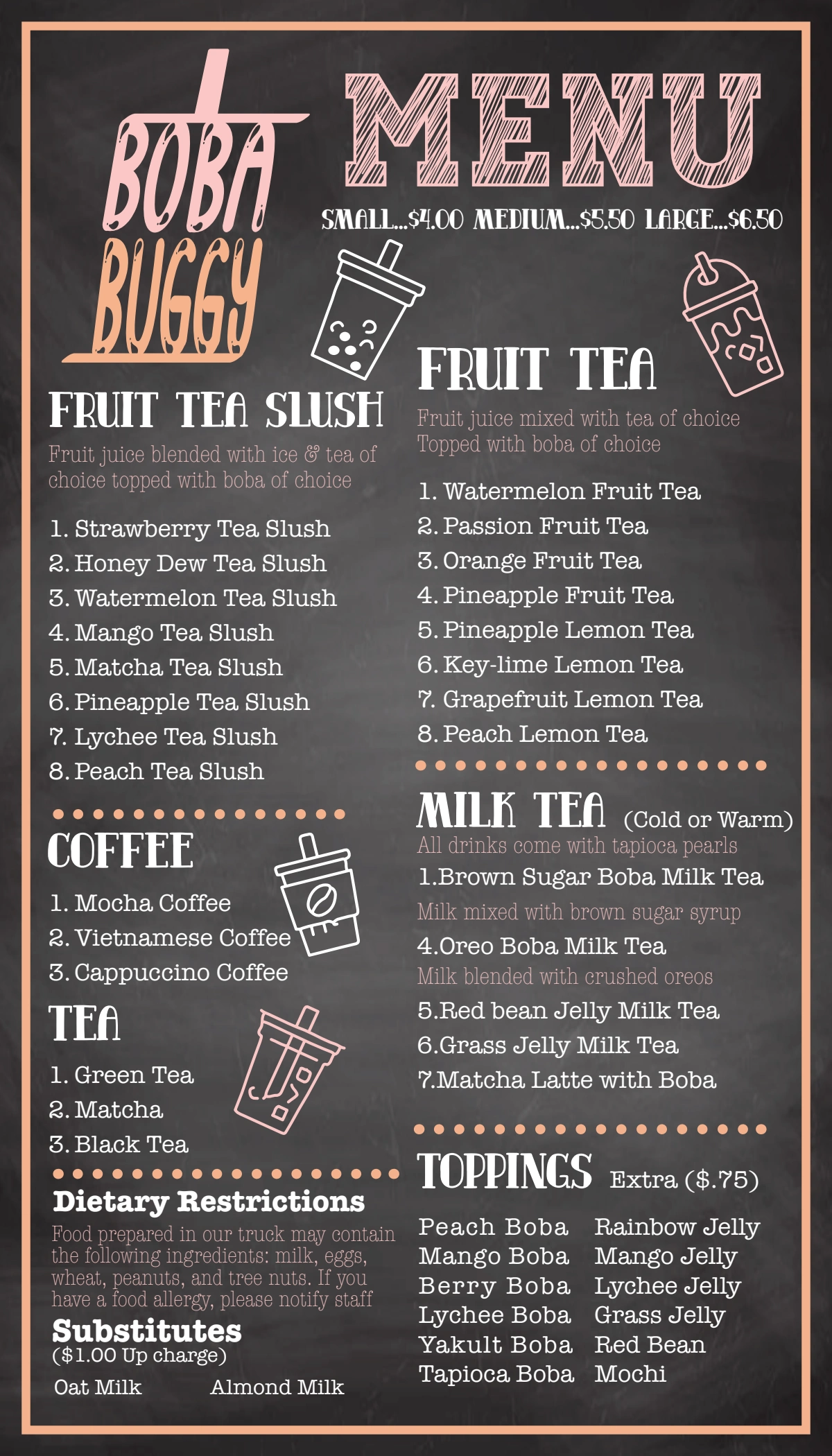 This is a menu made to show how the logo would be used.