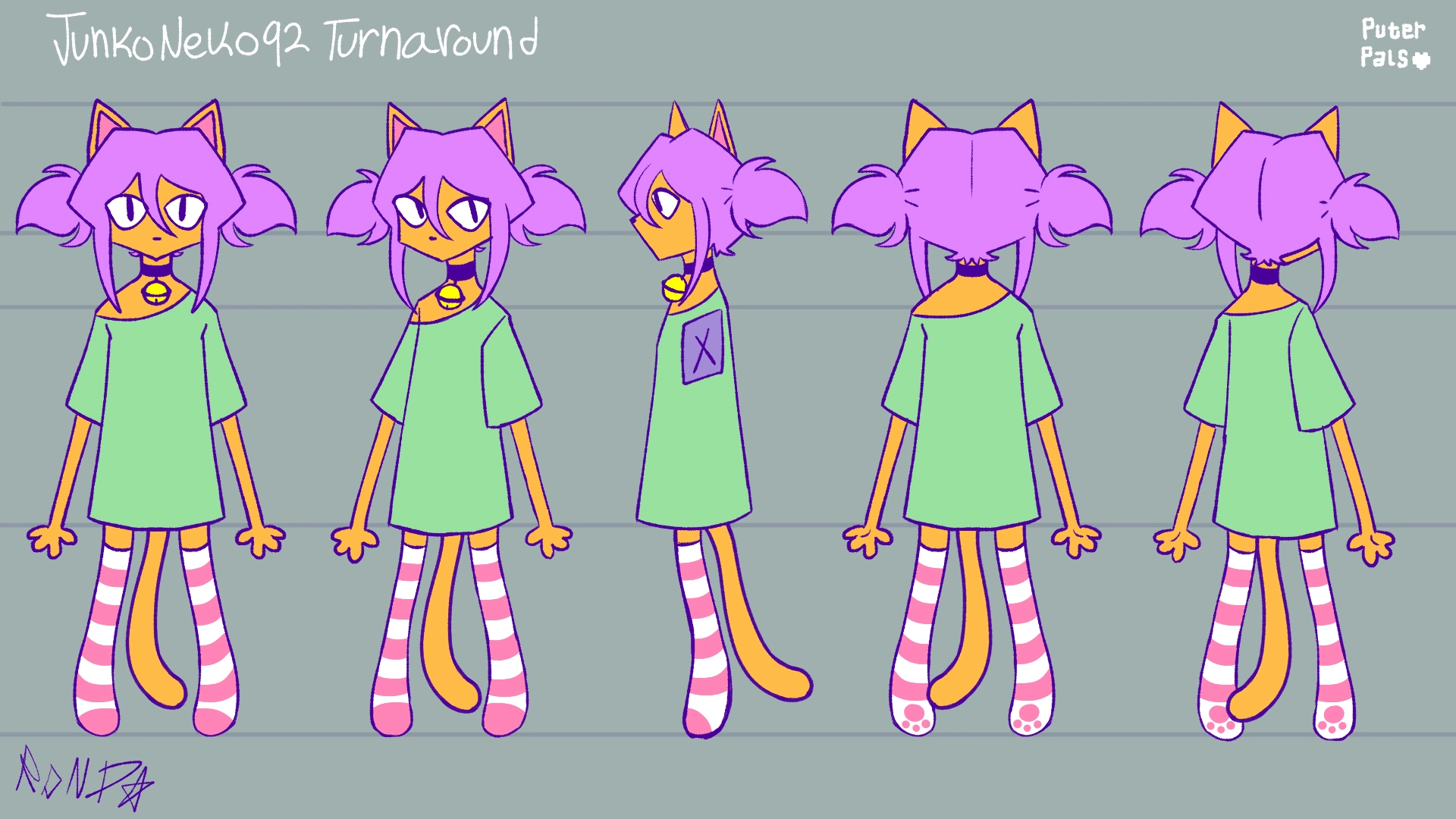 "JUNKONEKO92", character turnaround for a future game of mine entitled "PUTER PALS".