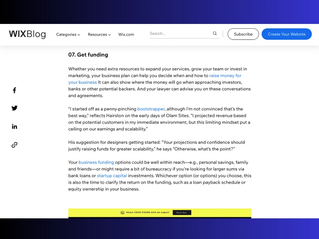 Quotes from a Wix Studio professional designer add credibility to the article and boost the content quality for Google rankings