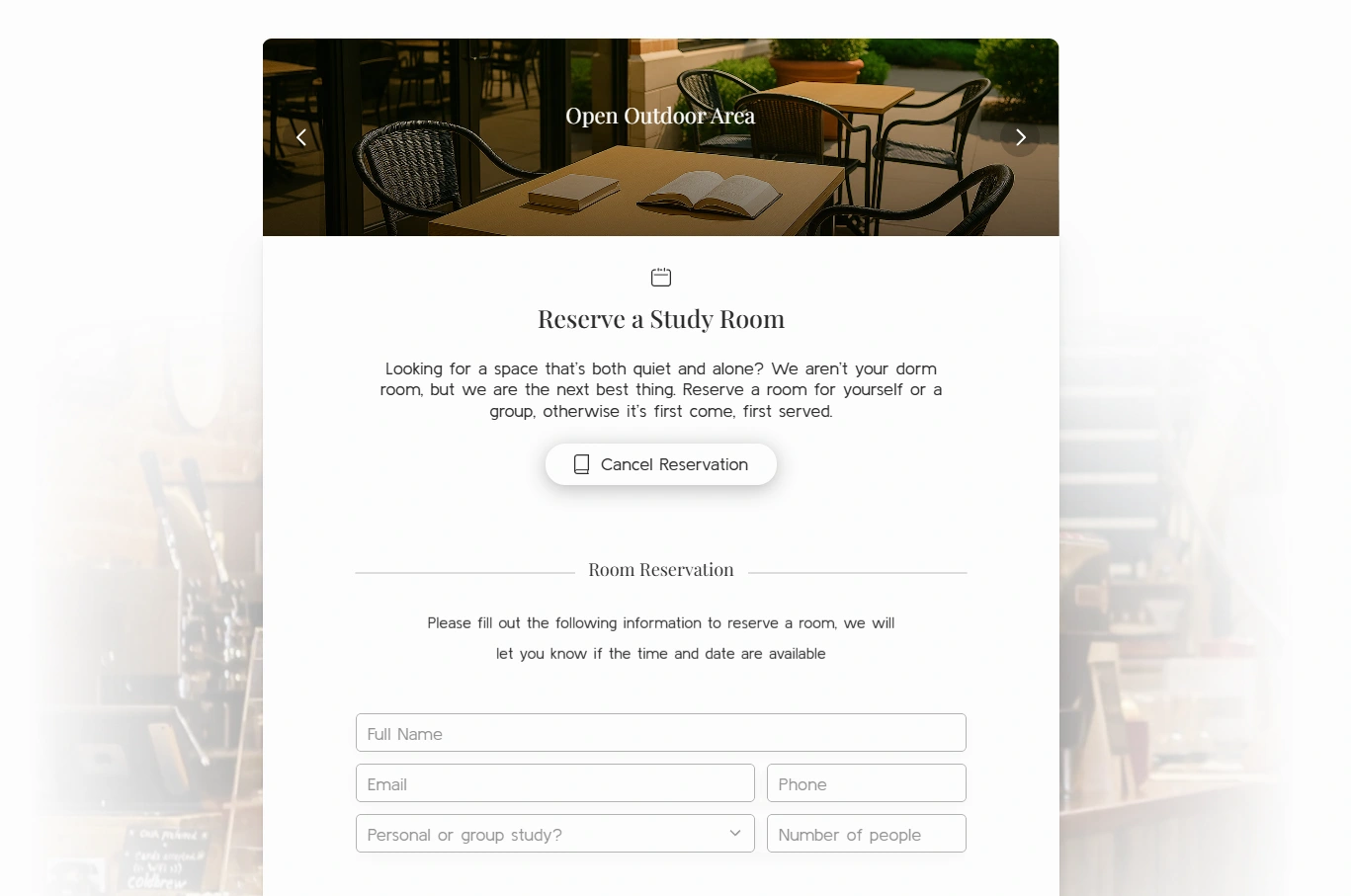 Private Room Reservation Form (Active)