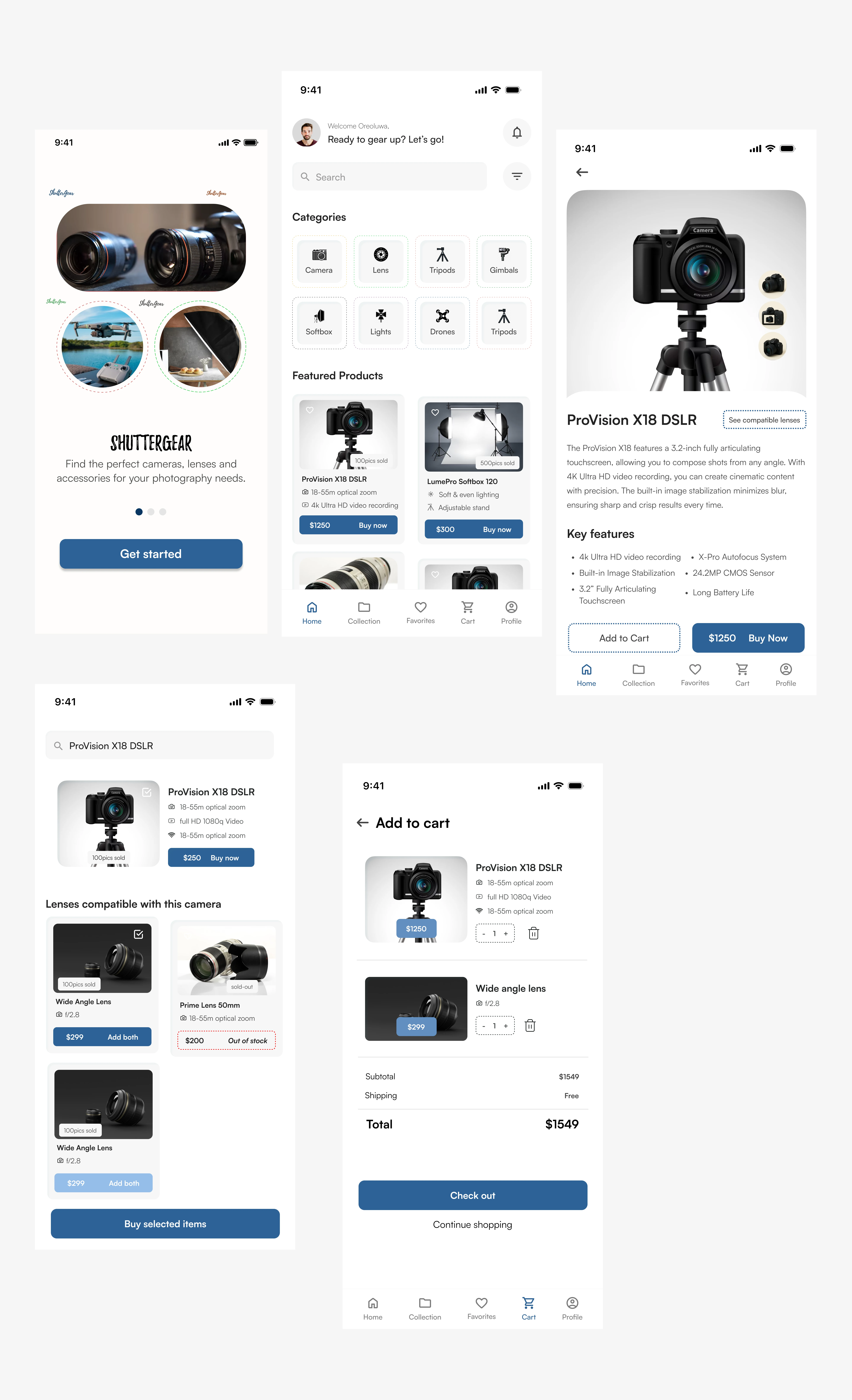 screens from the app