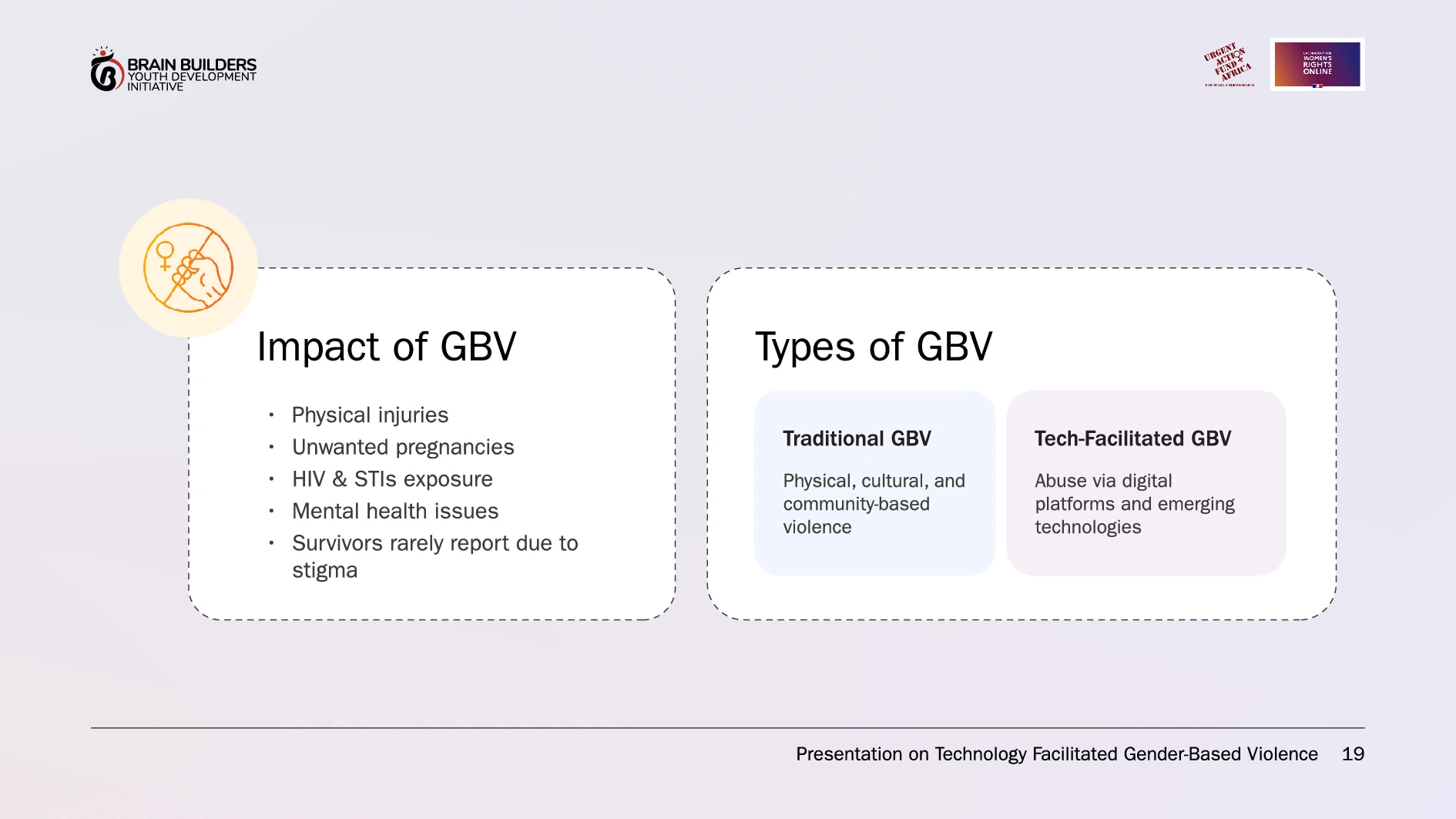 Slide showing section intros or icon-driven content
