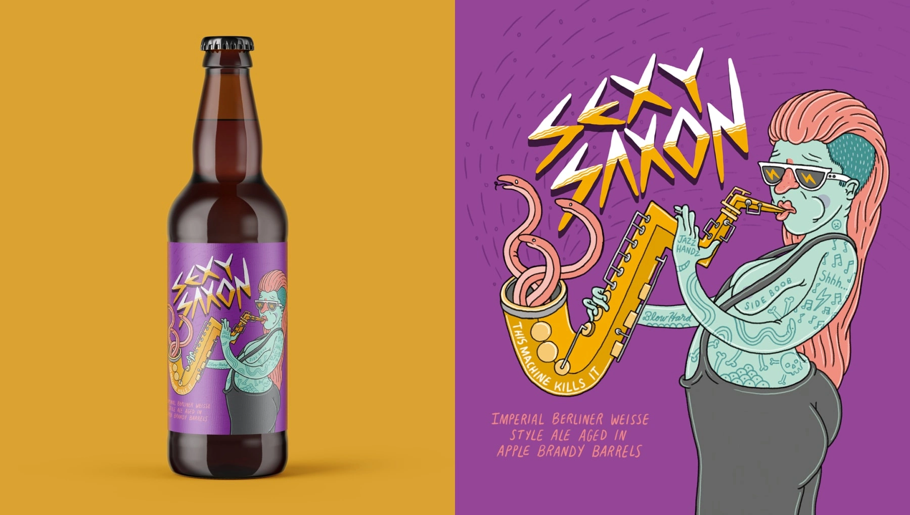 Sexy Saxon artwork and packaging.