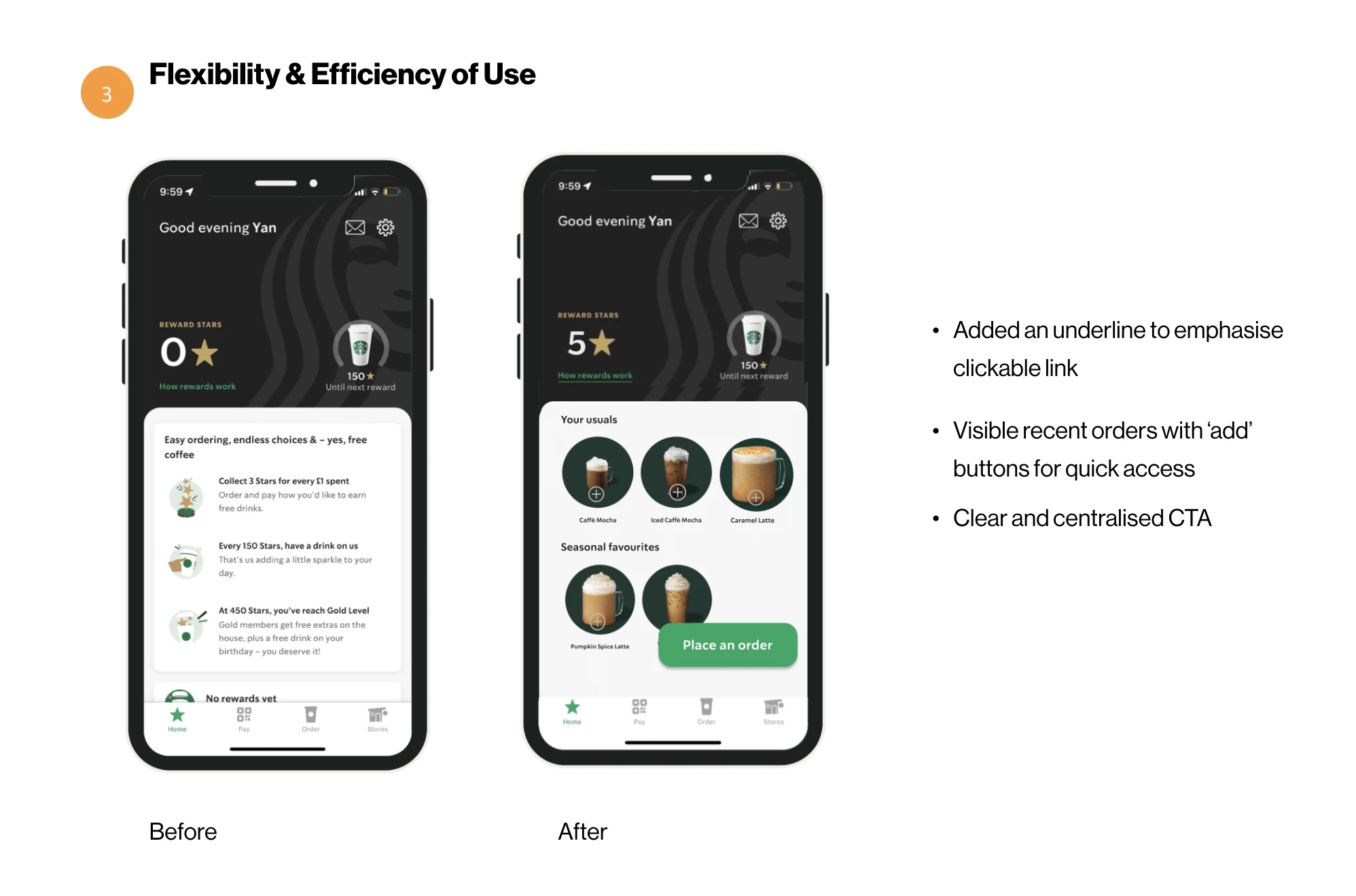 Rating of 3 (major problem) for Flexibility and efficiency of use: The system should cater to users with different levels of experience and expertise, allowing them to accomplish tasks quickly and easily. Redesign demonstrates possible solutions.