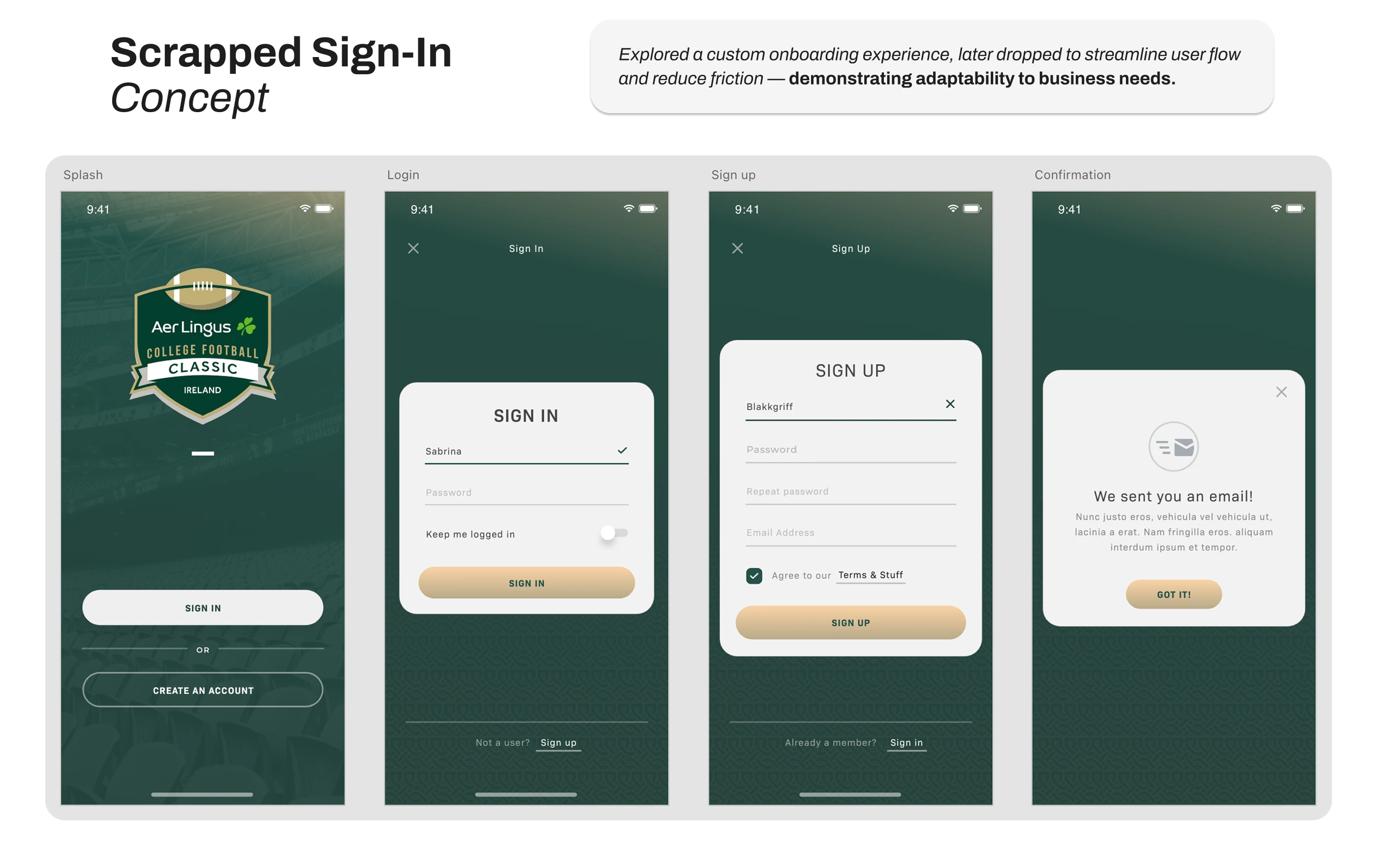 Initial onboarding flow was dropped to reduce friction for users; a lesson in choosing utility over polish.