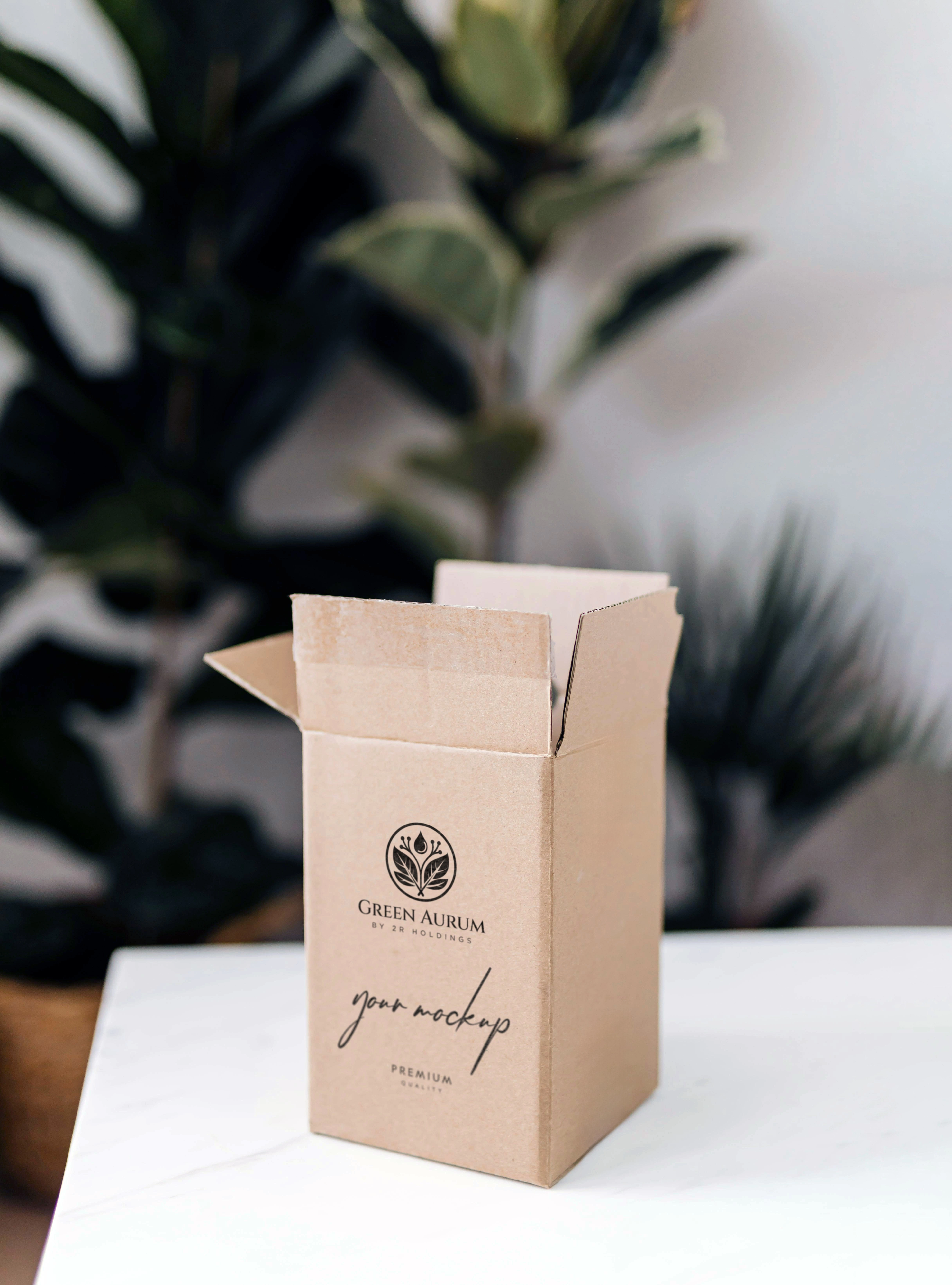 A mockup of a branded cardboard box, suitable for eco-conscious product packaging.