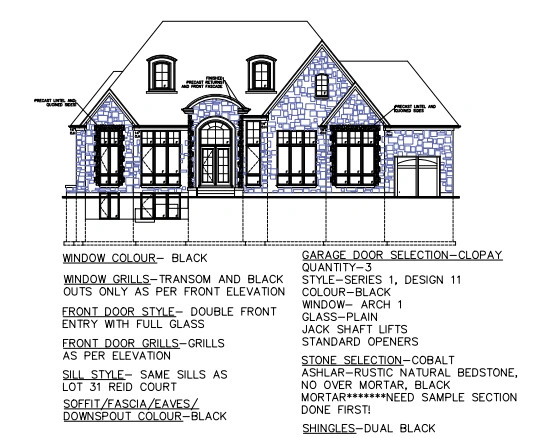 2D Elevation plan with material details