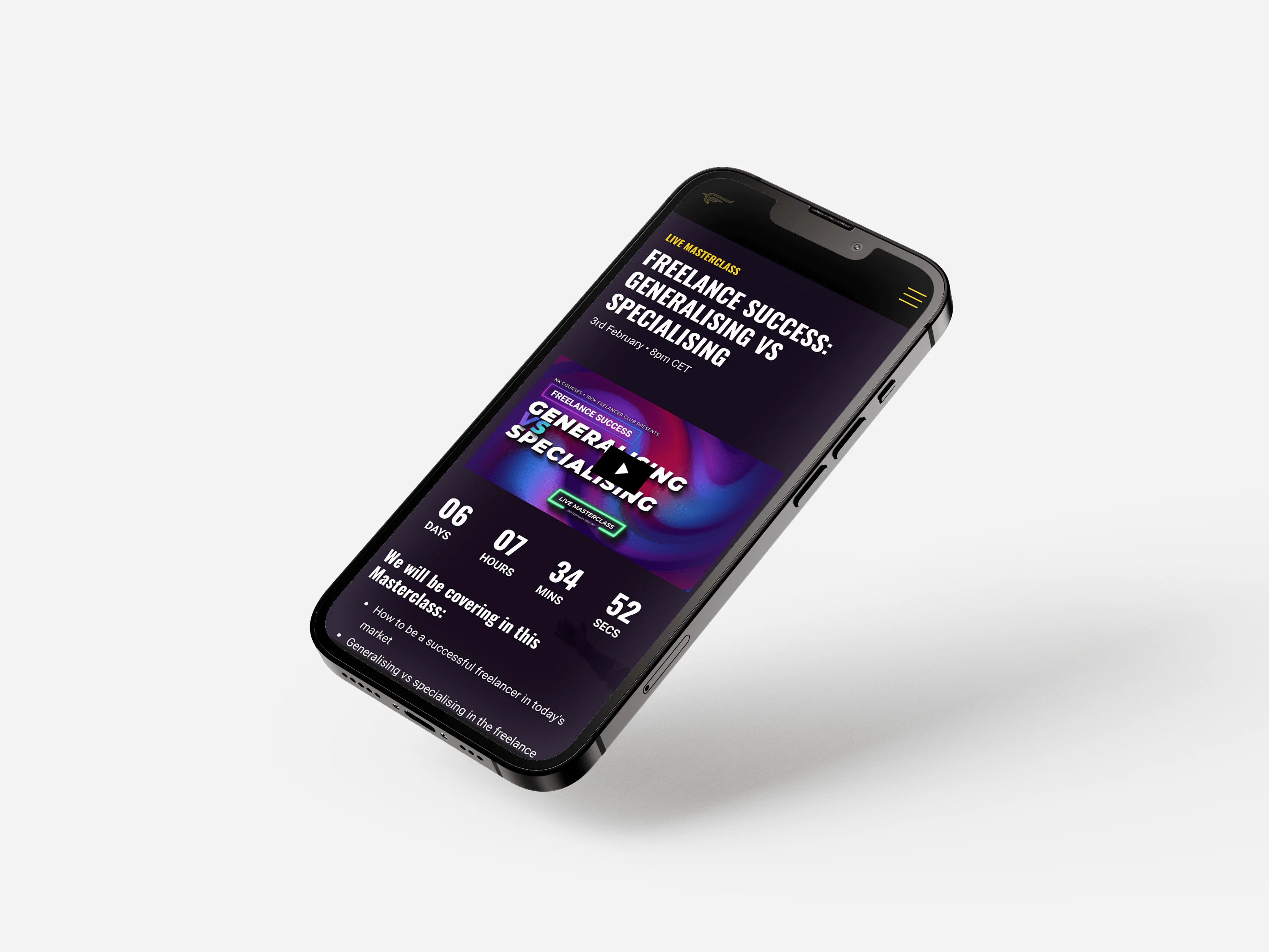 Mobile Landingpage for a Masterclass