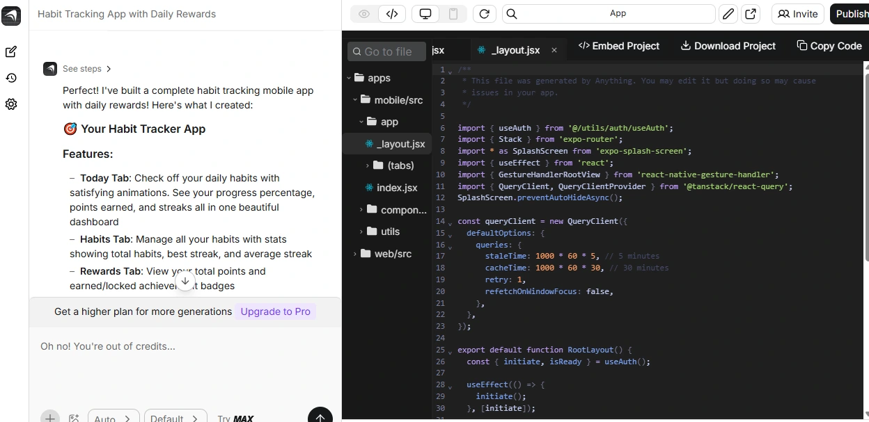 Overview of App Codebase in Anything