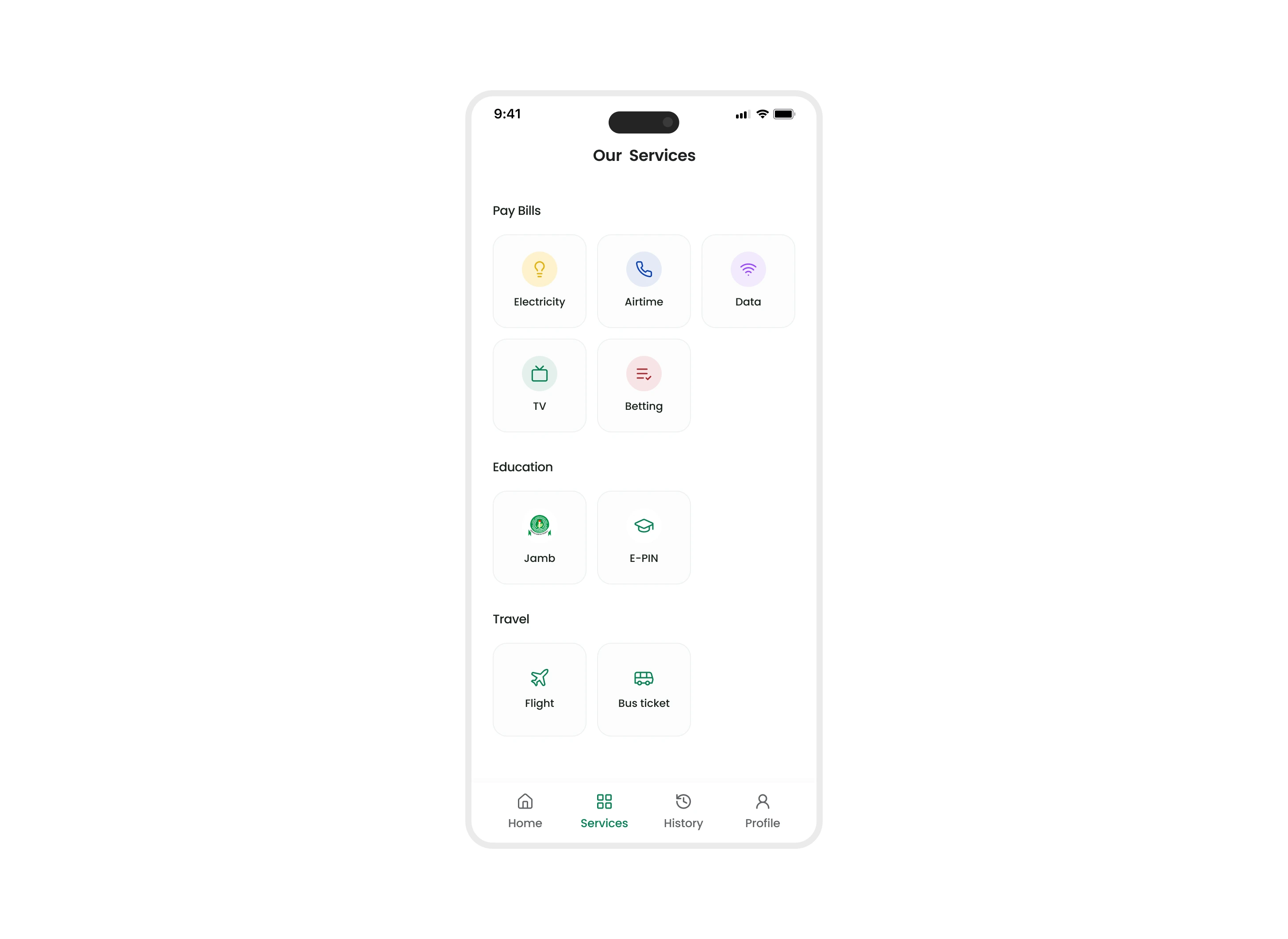 Services Screen