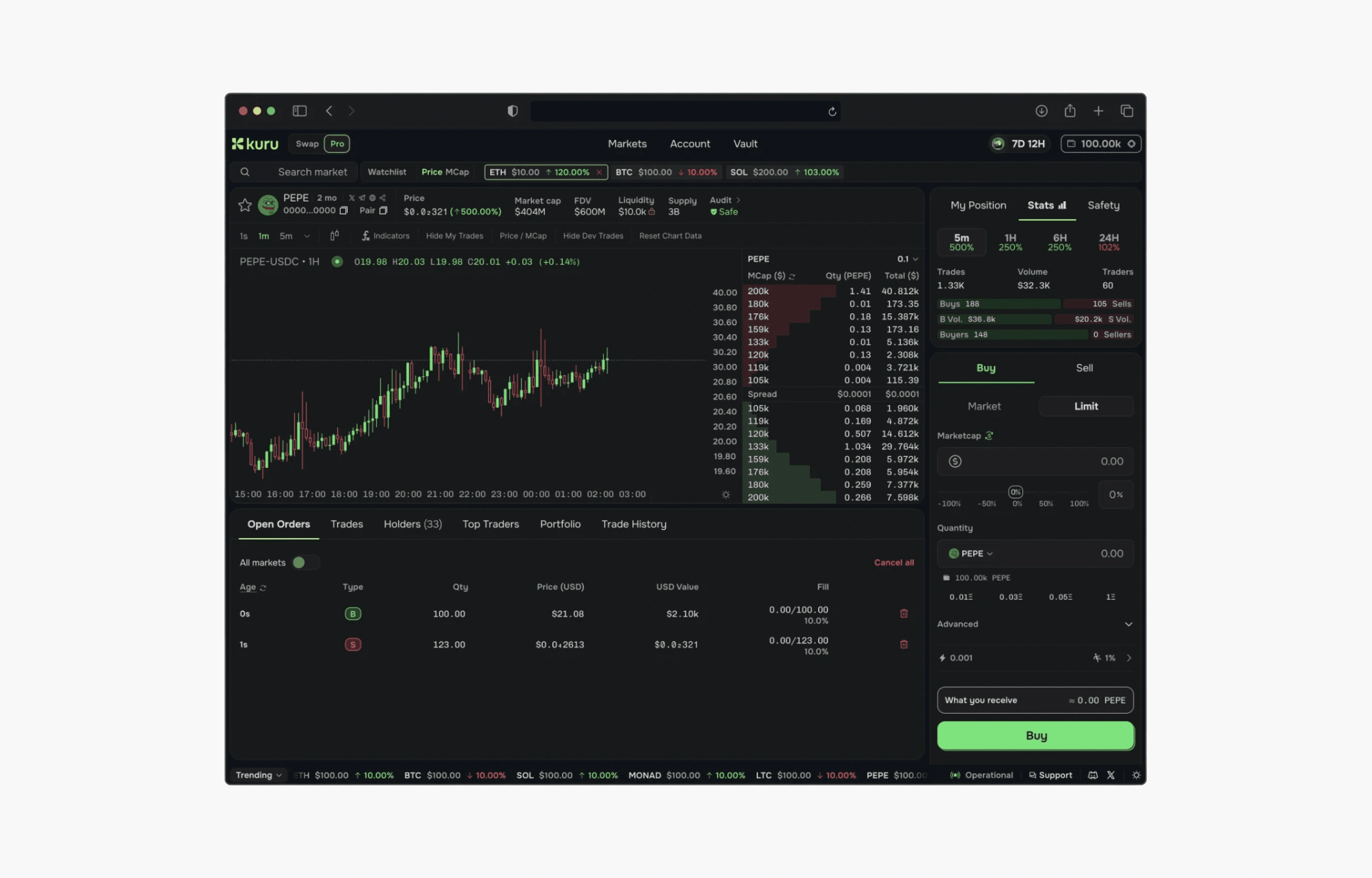 Kuru spot exchange interface design