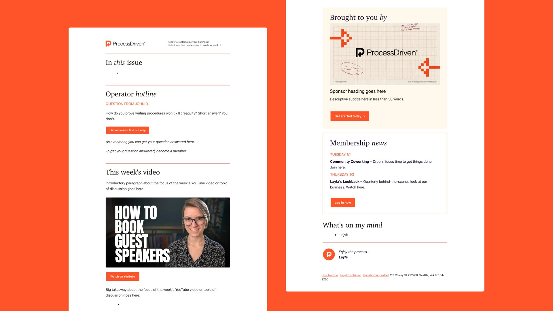 Kit email template for Layla Pomper's brand, ProcessDriven