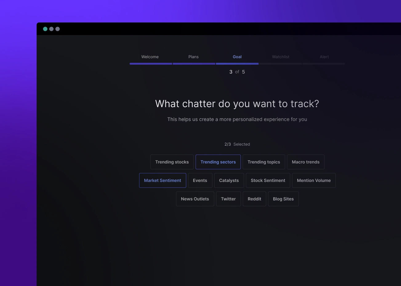 Onboarding -- user prefrences