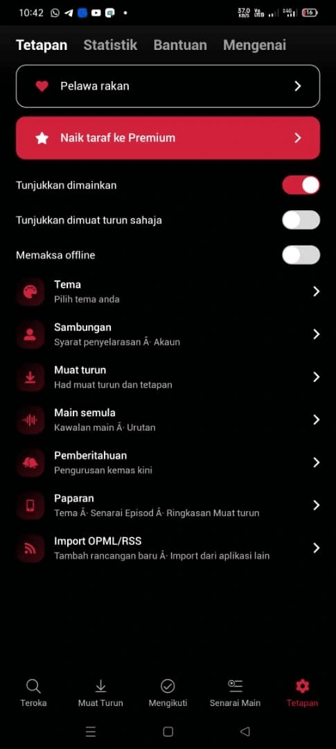 Player FM app in Malay (Settings)