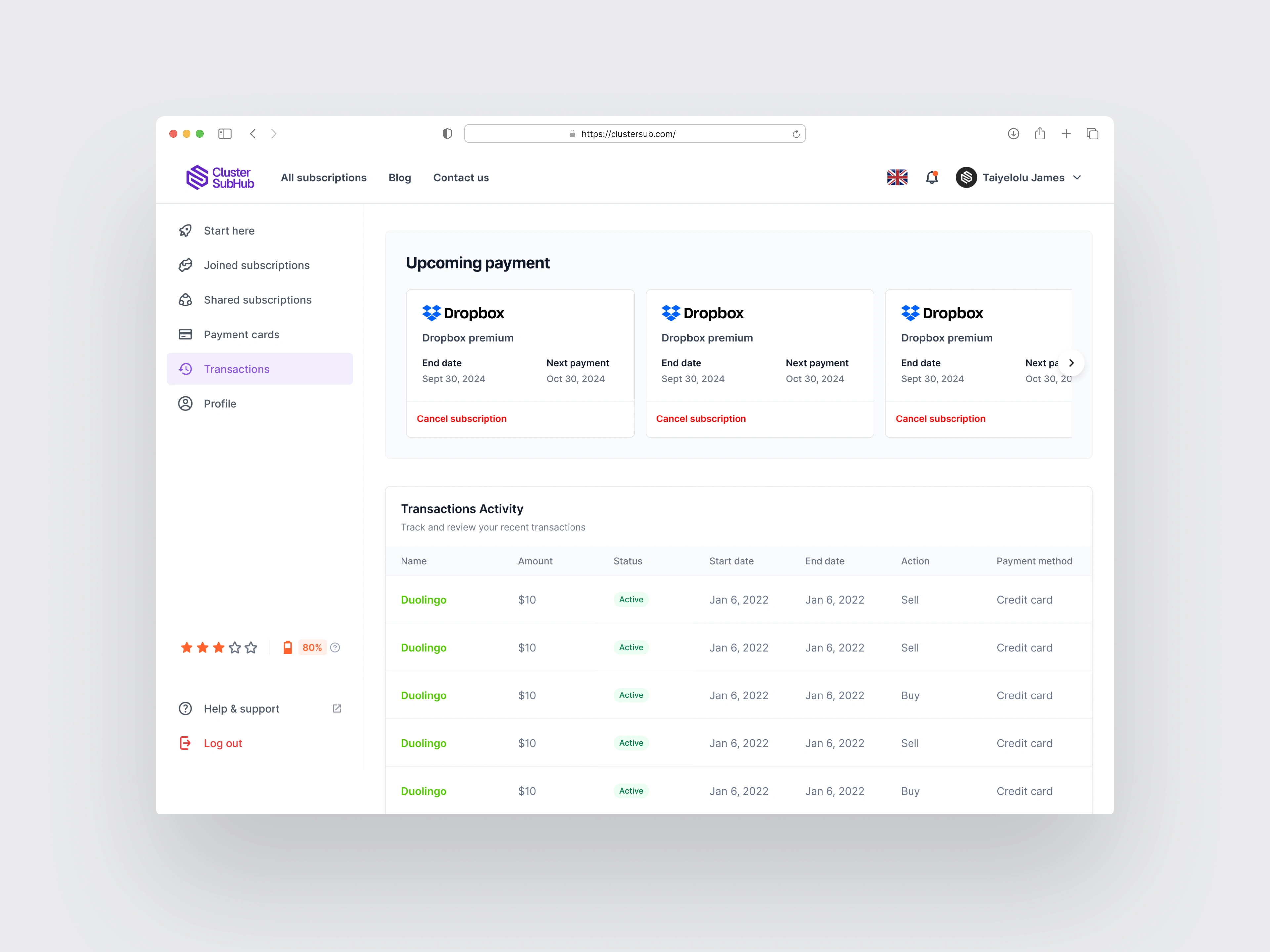 Transactions Screen
