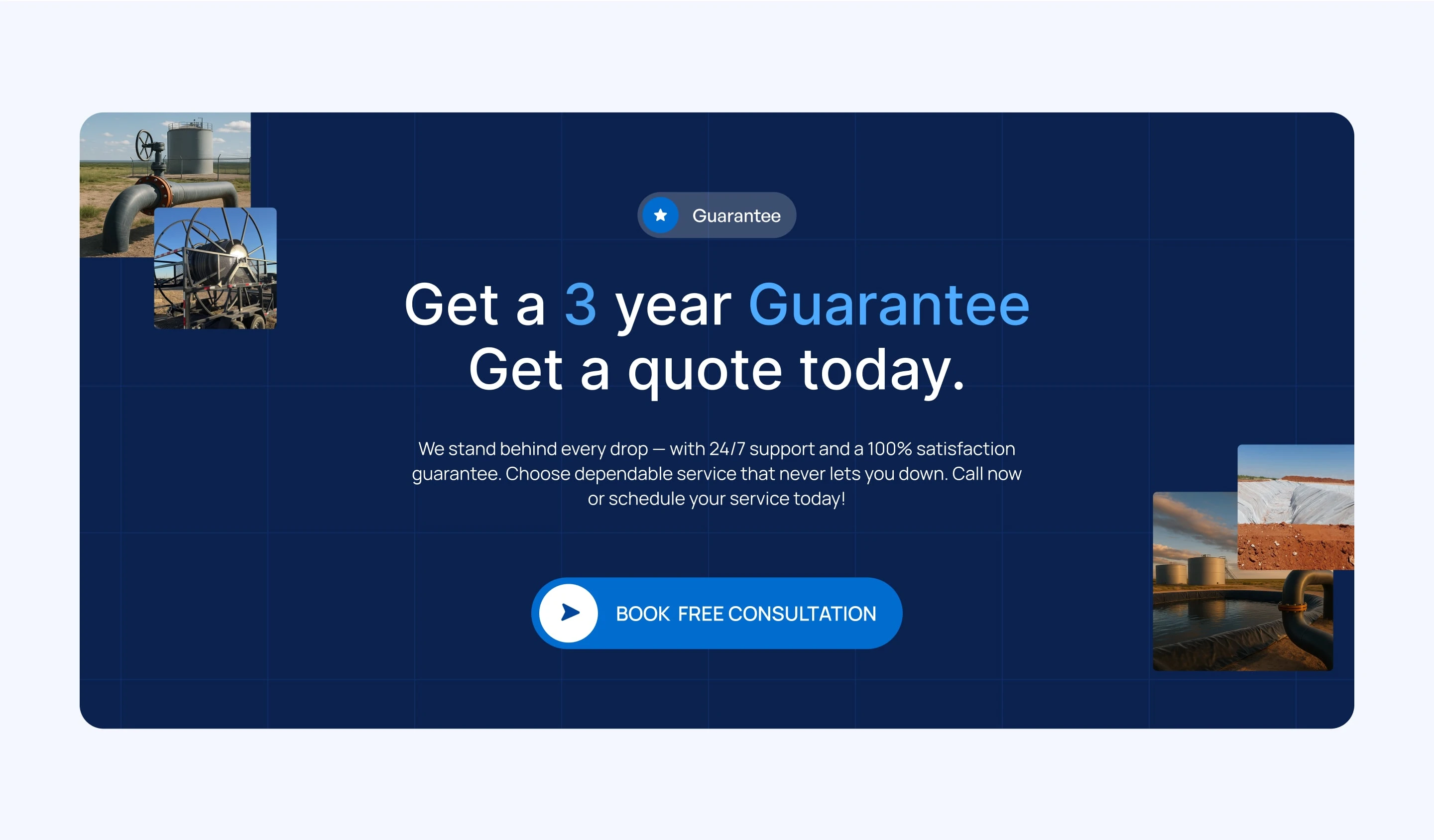 The CTA section is designed to encourage user engagement — whether it’s contacting the organization, requesting a demo, or learning more about services. In water management websites, CTAs often emphasize partnership, sustainability, or innovation. Effective design keeps the CTA visible with strong contrast, concise language (“Get Started,” “Contact Us,” “Join Our Mission”), and water-inspired visual cues.