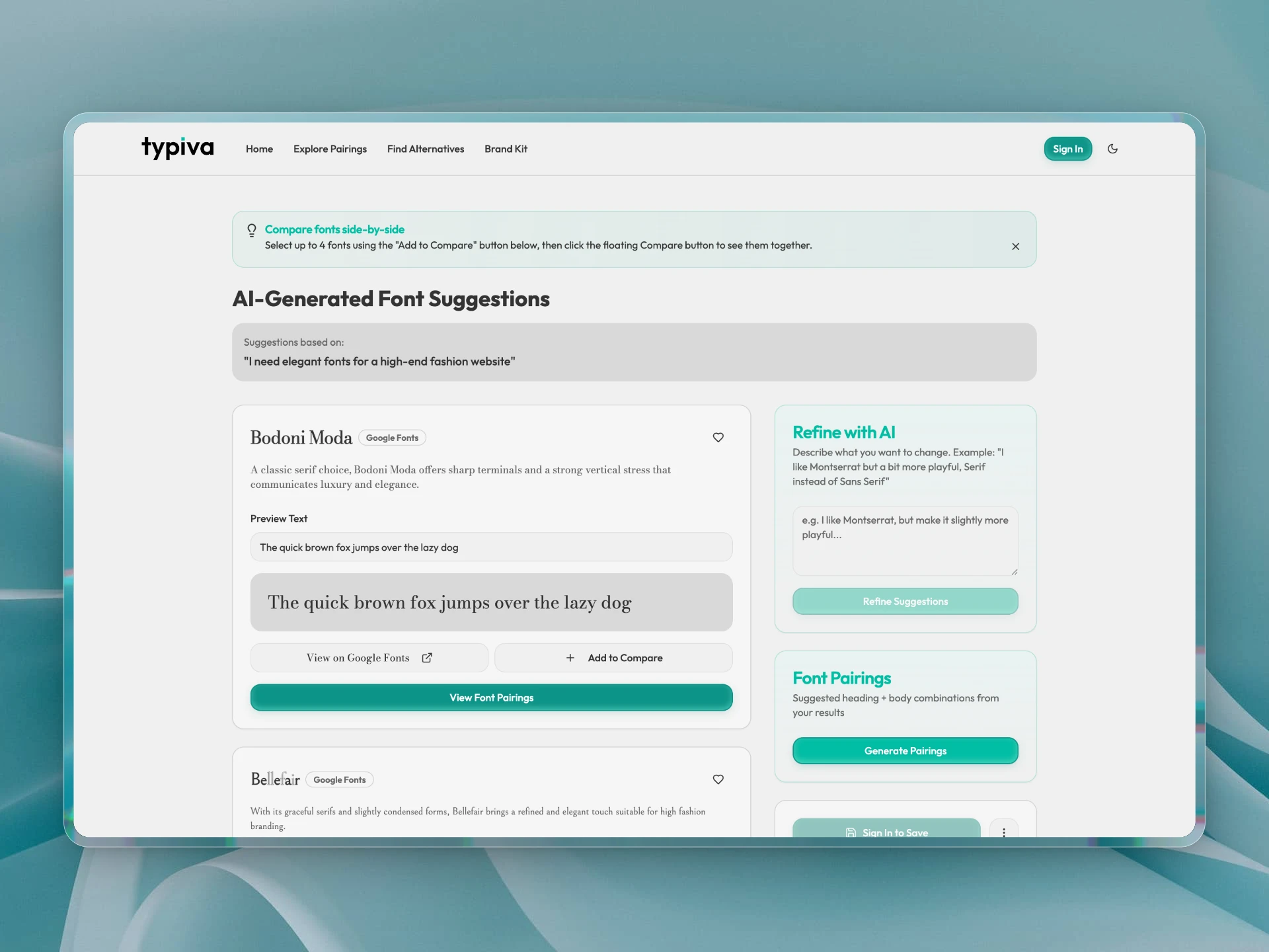 Typiva AI-Generated font suggestions