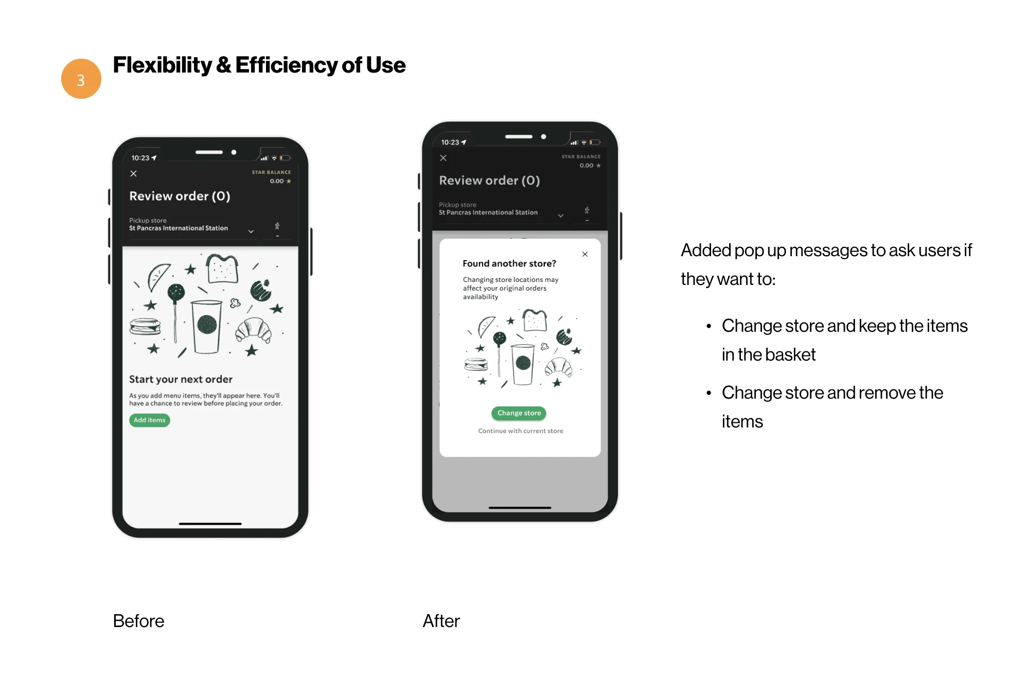 Rating of 3 (major problem) for Flexibility and efficiency of use: The system should cater to users with different levels of experience and expertise, allowing them to accomplish tasks quickly and easily Redesign demonstrates possible solutions.