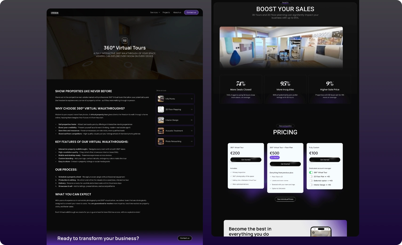 Services page & Pricing section