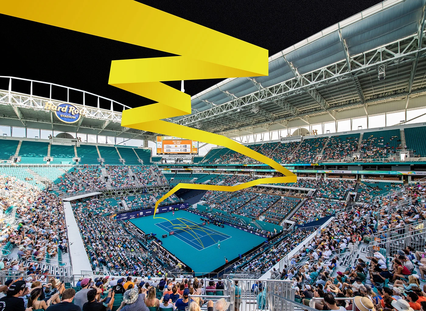 Across both vector production and photographic editing, the core strategy was to break the fourth wall through the dynamic use of movement and perspective. This generated a compelling visual identity, actively inviting the spectator to feel part of the Miami Open's energy and the game.