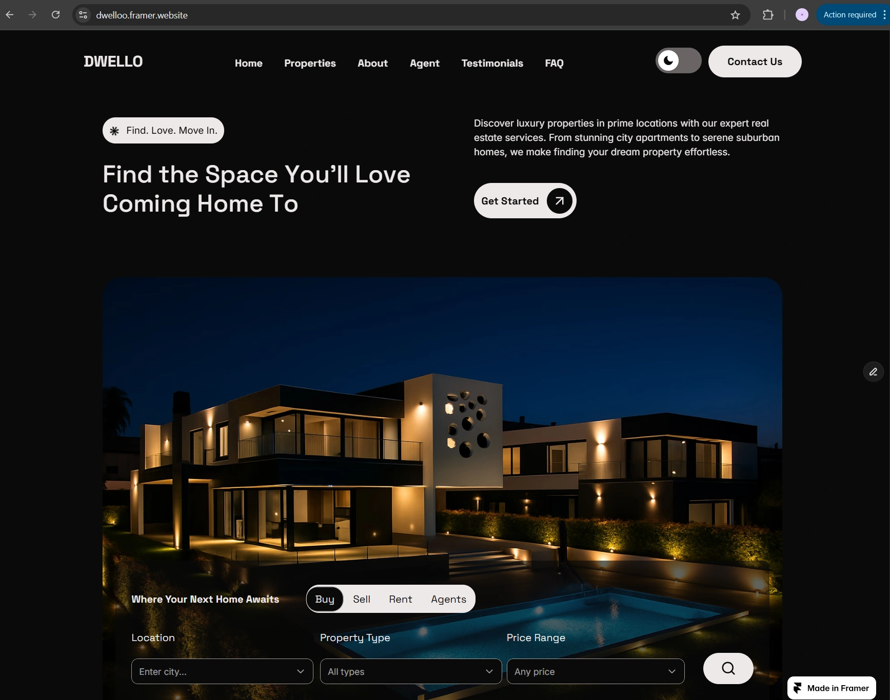 Hero Section - Dark Mode